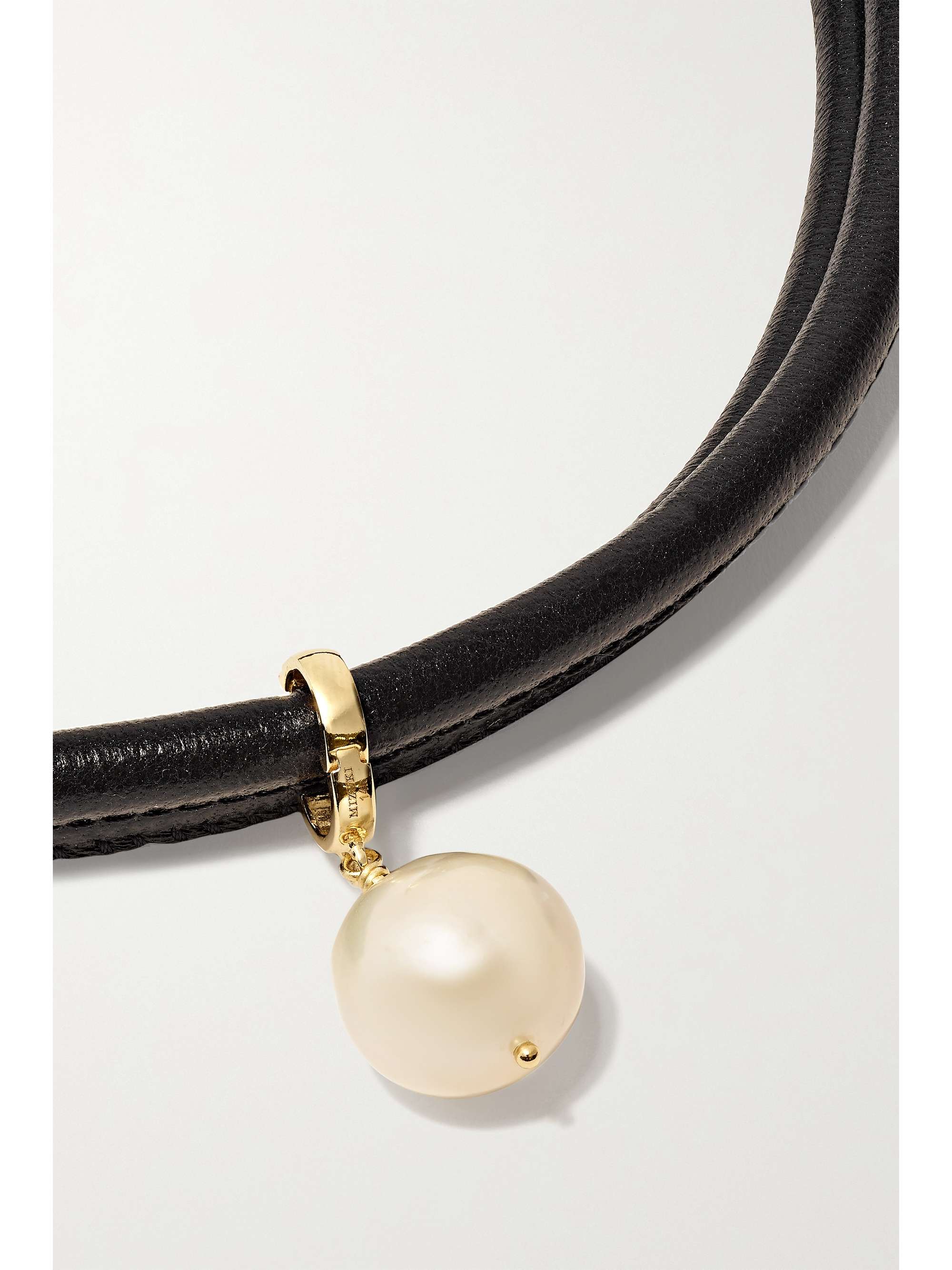 MIZUKI Convertible 14-karat gold, leather and pearl bracelet