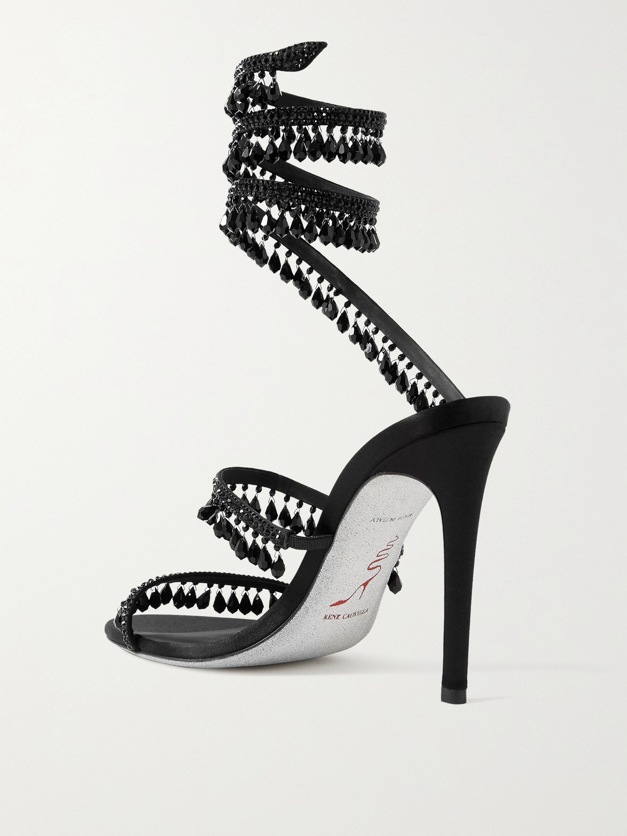 Shop René Caovilla Cleo Embellished Satin And Leather Sandals In Black