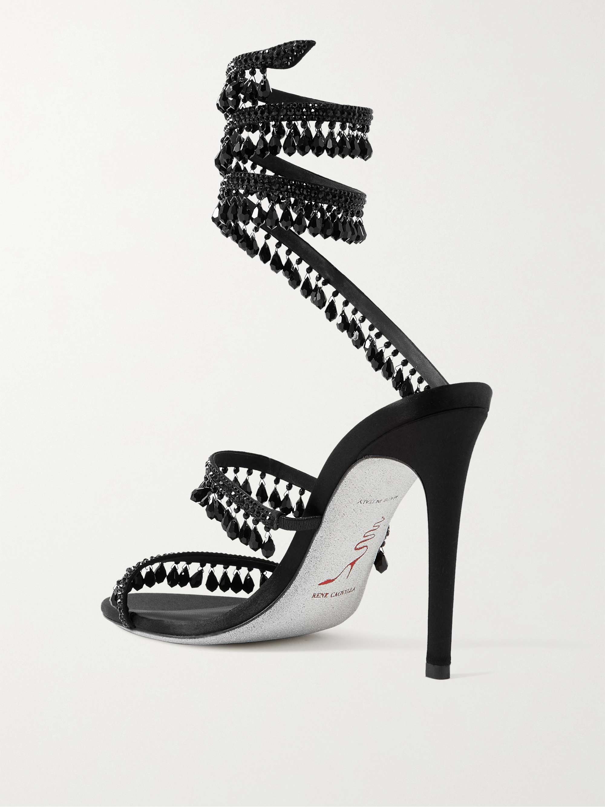 RENÉ CAOVILLA Cleo embellished satin and leather sandals