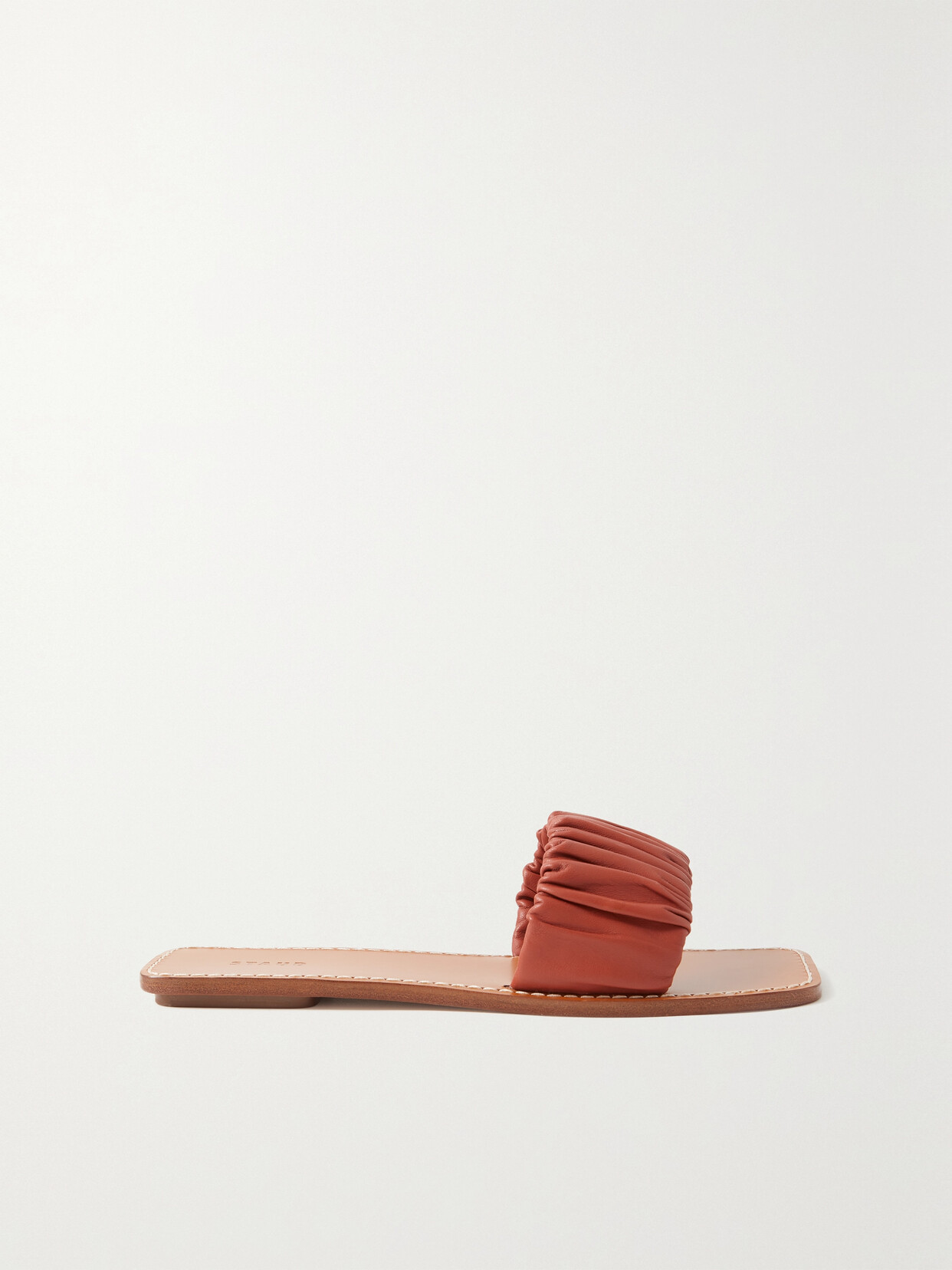 STAUD NINA RUCHED LEATHER SLIDES