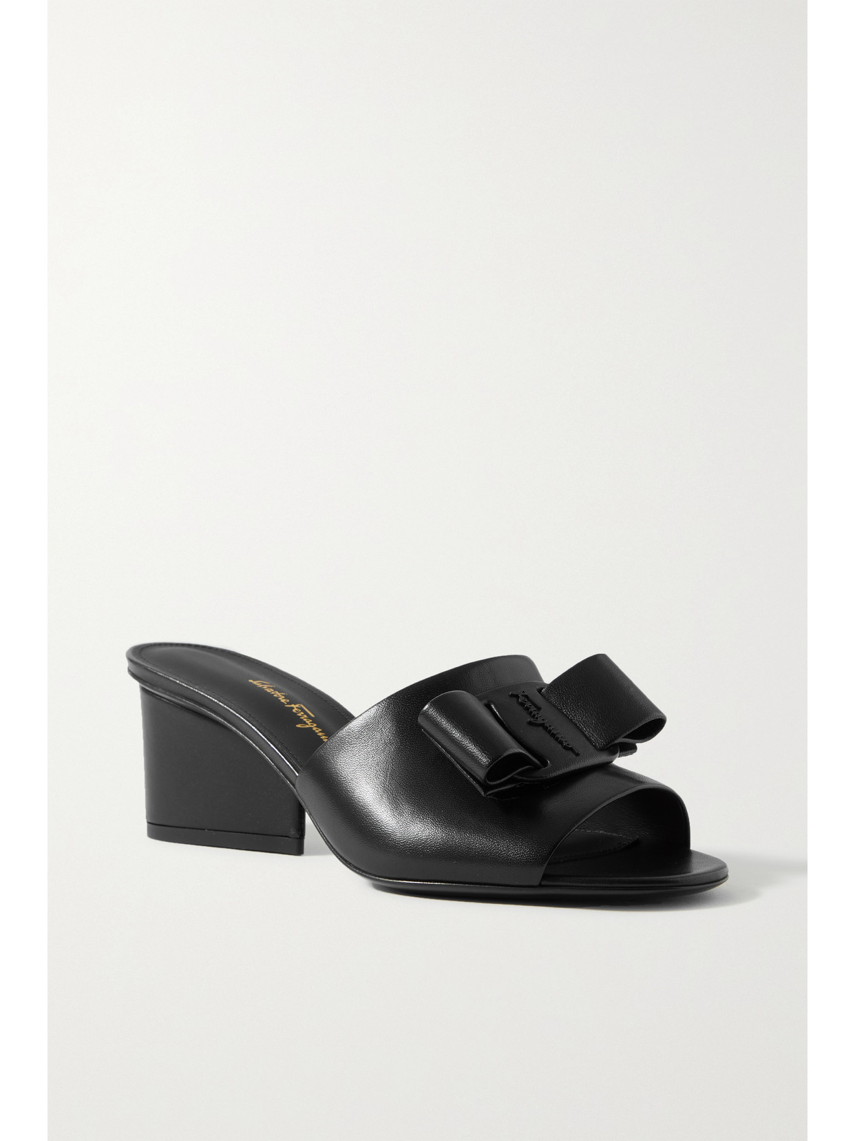 FERRAGAMO VALERY BOW-EMBELLISHED LEATHER MULES