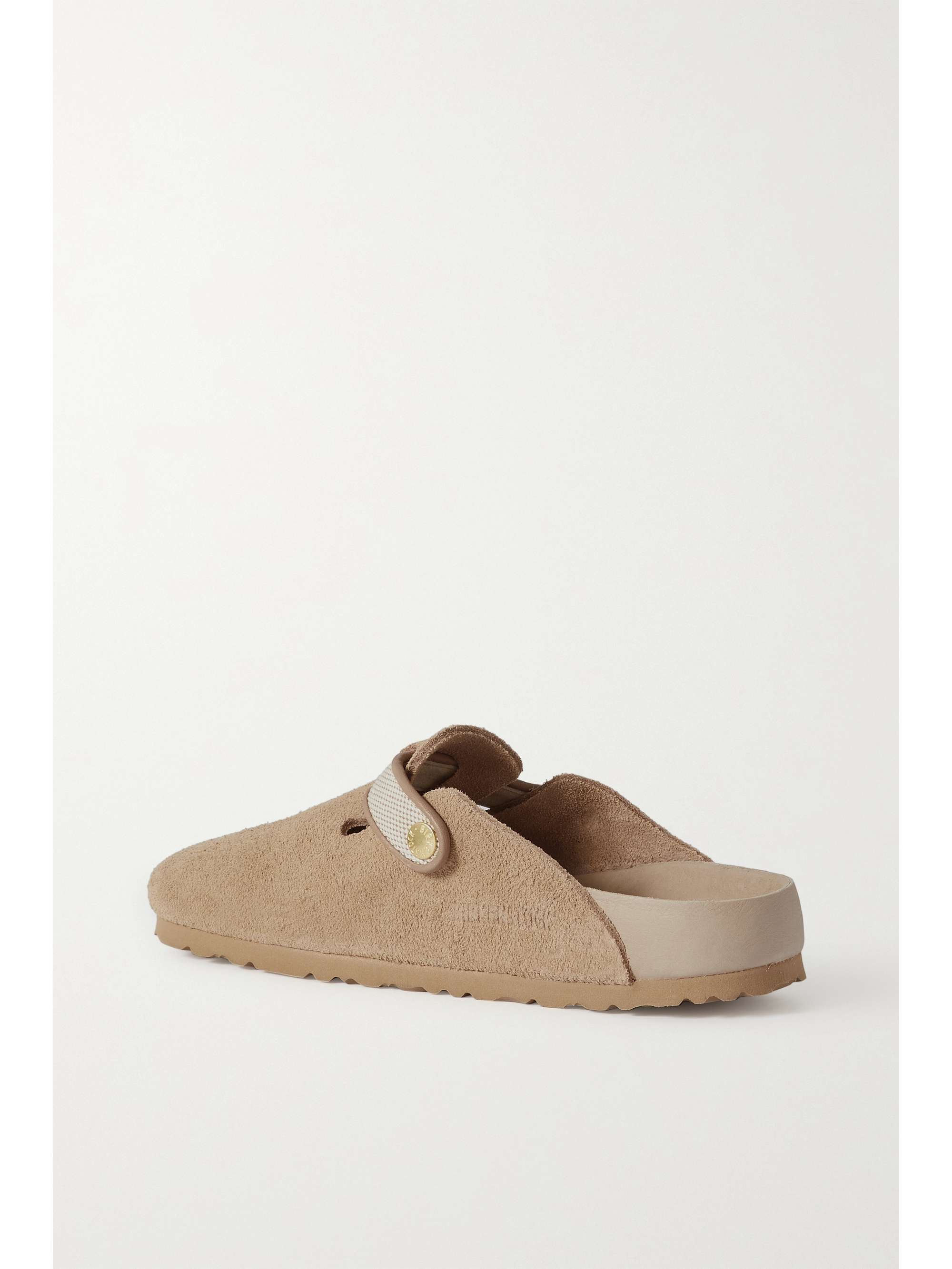 BIRKENSTOCK 1774 Boston canvas and leather-trimmed suede slippers