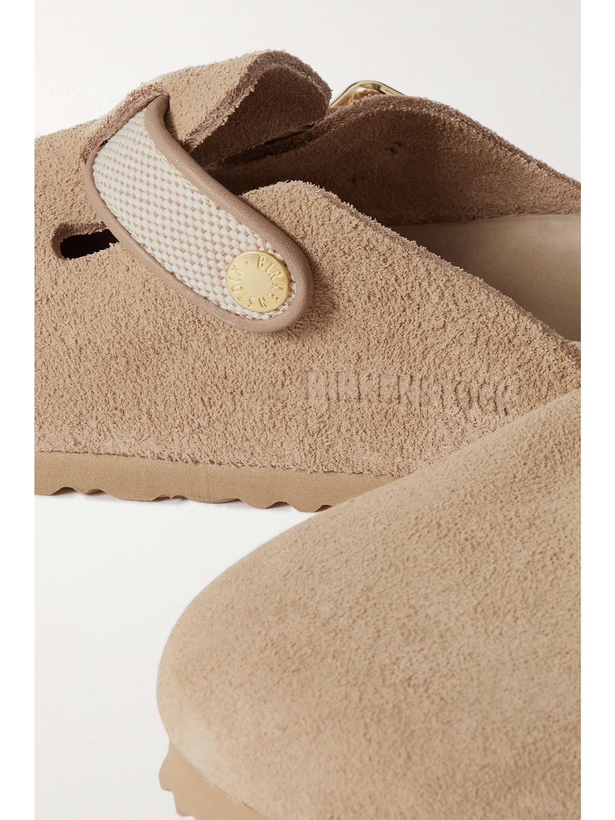 BIRKENSTOCK 1774 Boston canvas and leather-trimmed suede slippers