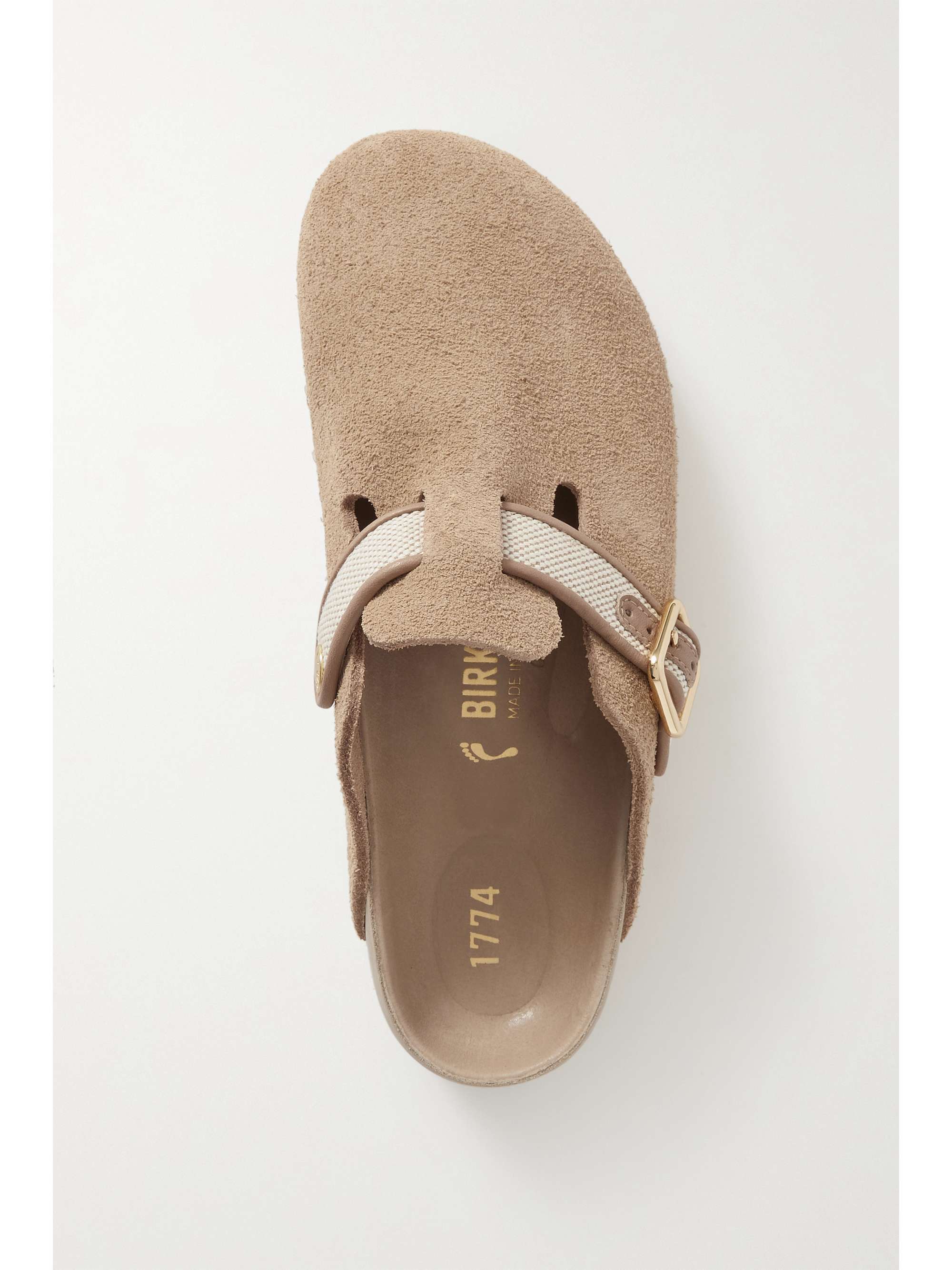BIRKENSTOCK 1774 Boston canvas and leather-trimmed suede slippers