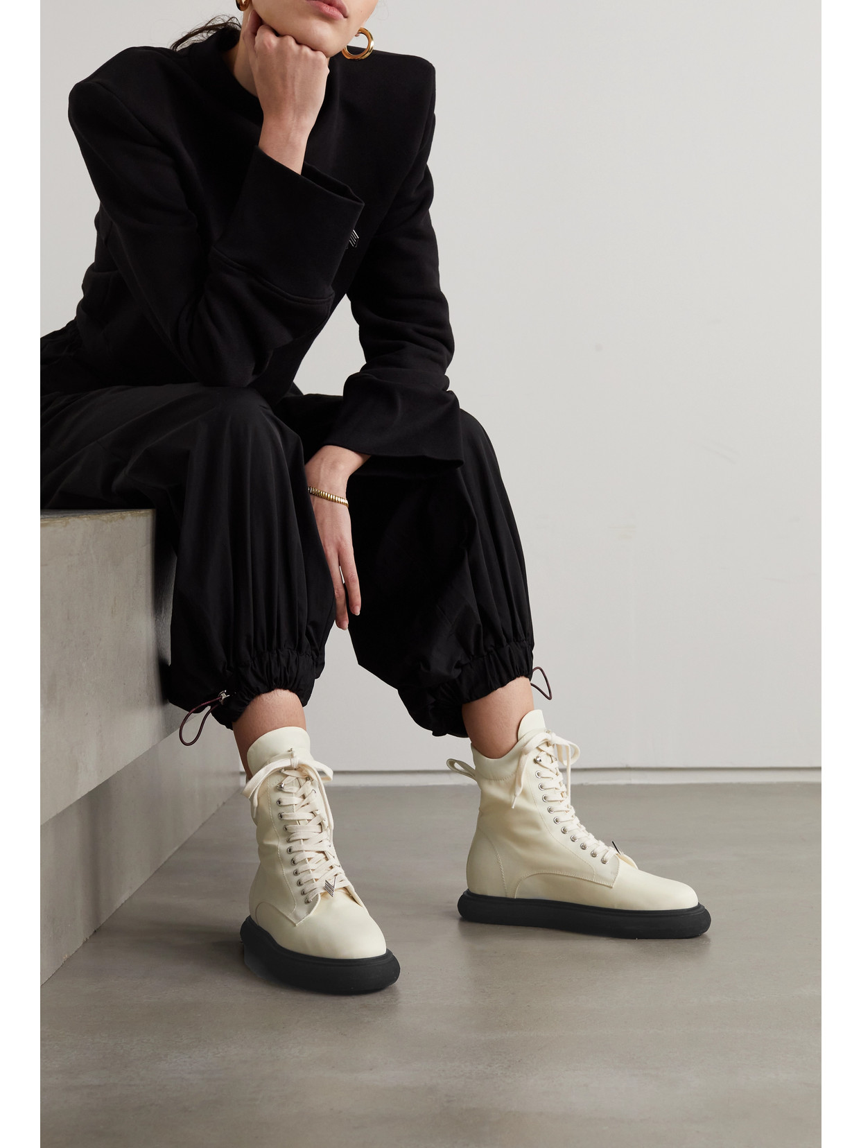 Selene Logo-Embellished Shell And Leather Combat Boots