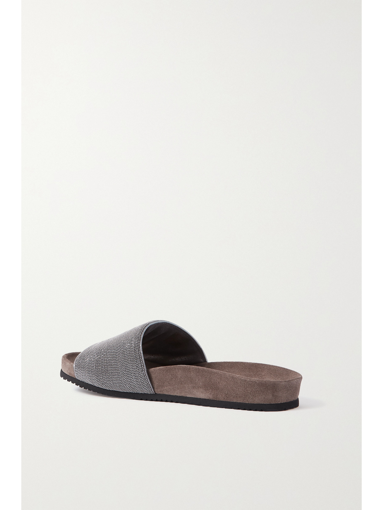 Shop Brunello Cucinelli Bead-embellished Suede Slides In Gray