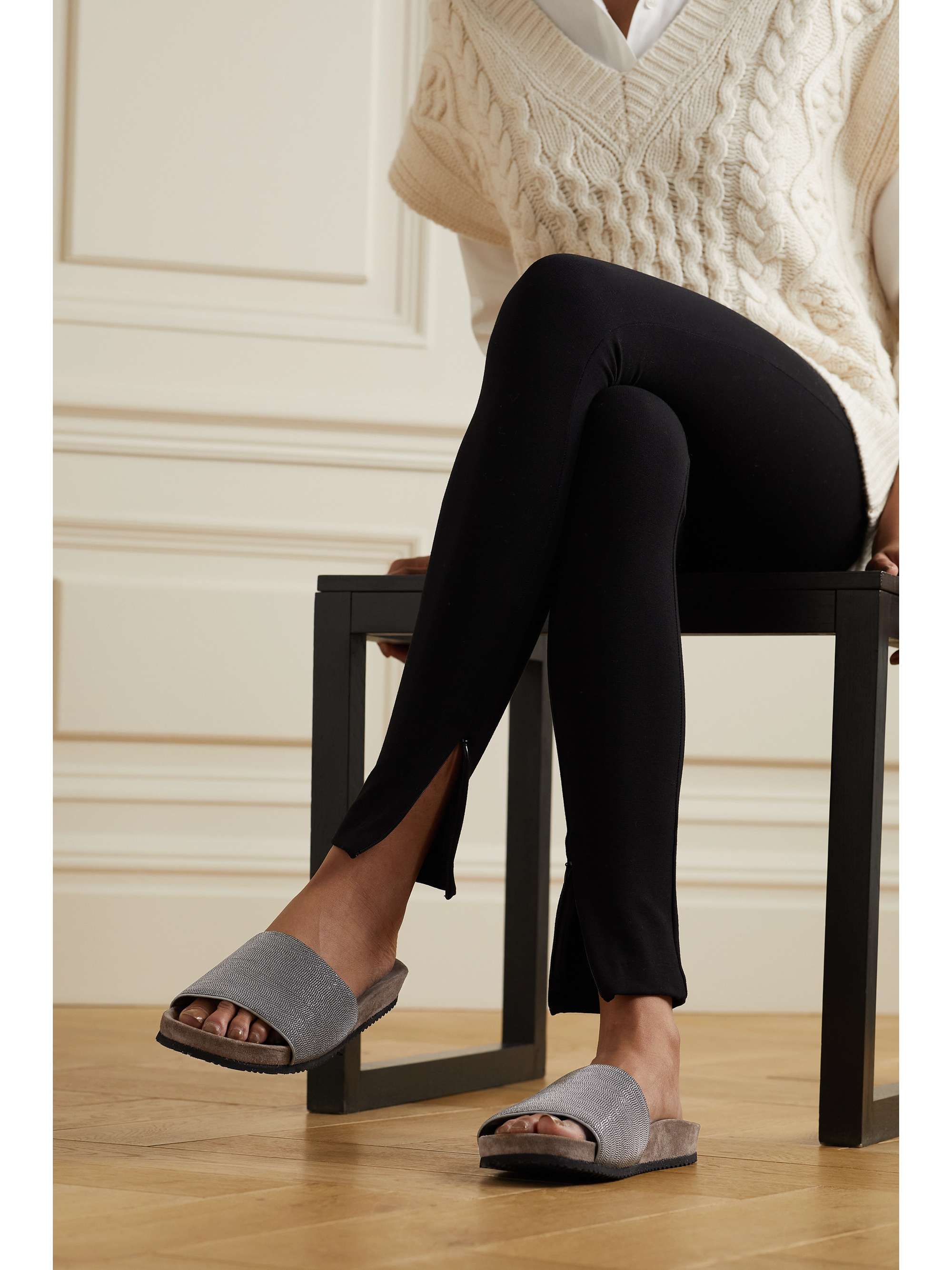 BRUNELLO CUCINELLI Bead-embellished suede slides