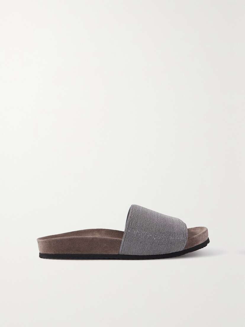 Brunello Cucinelli Bead-embellished Suede Slides