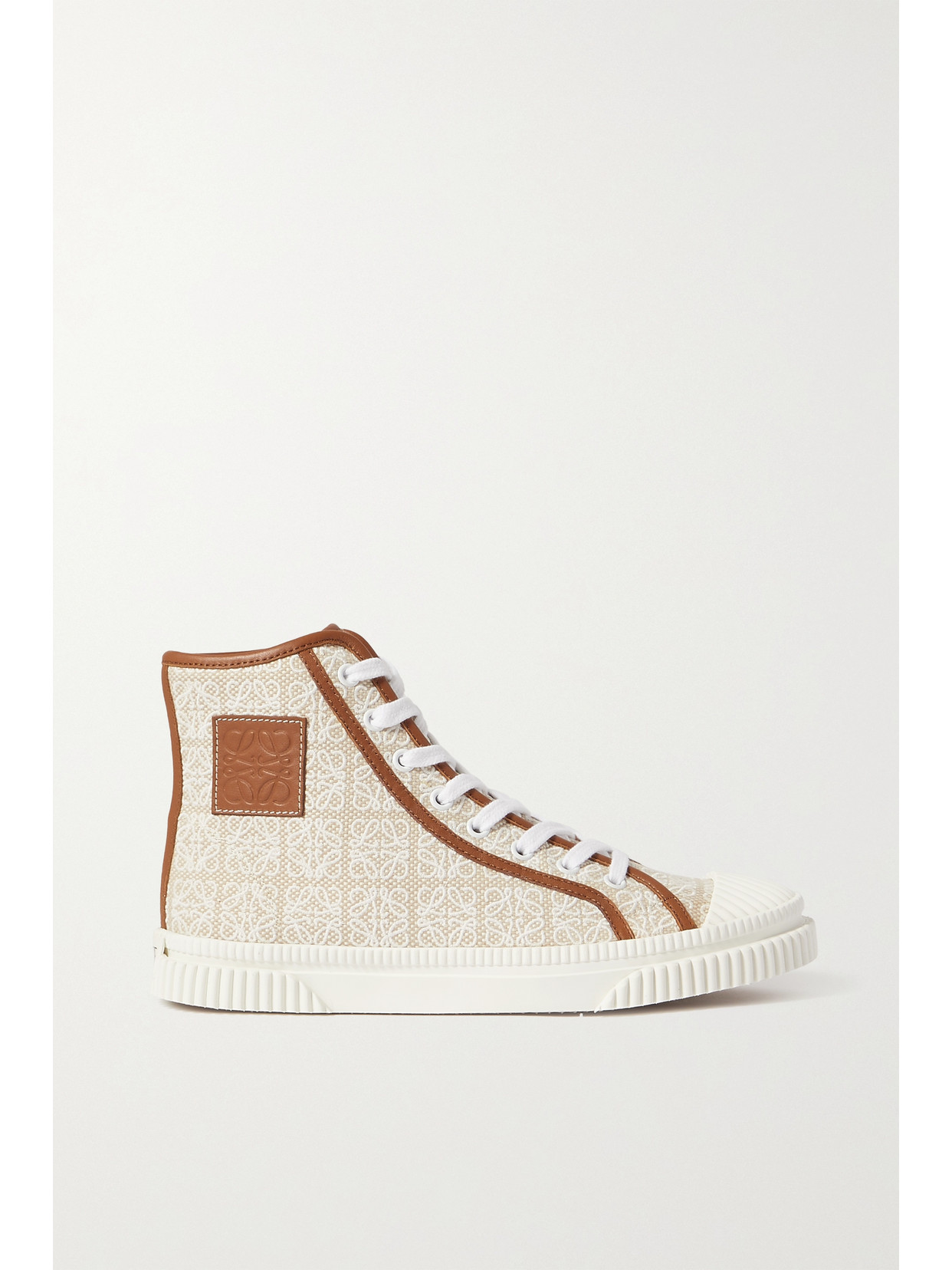 LOEWE LEATHER-TRIMMED JACQUARD HIGH-TOP SNEAKERS