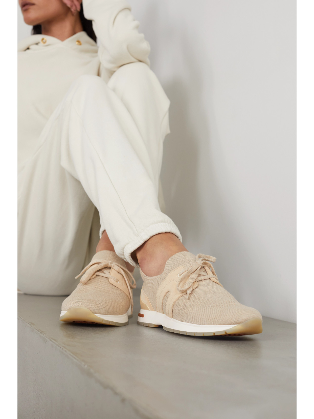 Shop Loro Piana Flexy Lady Wool, Leather And Suede Sneakers In Neutrals