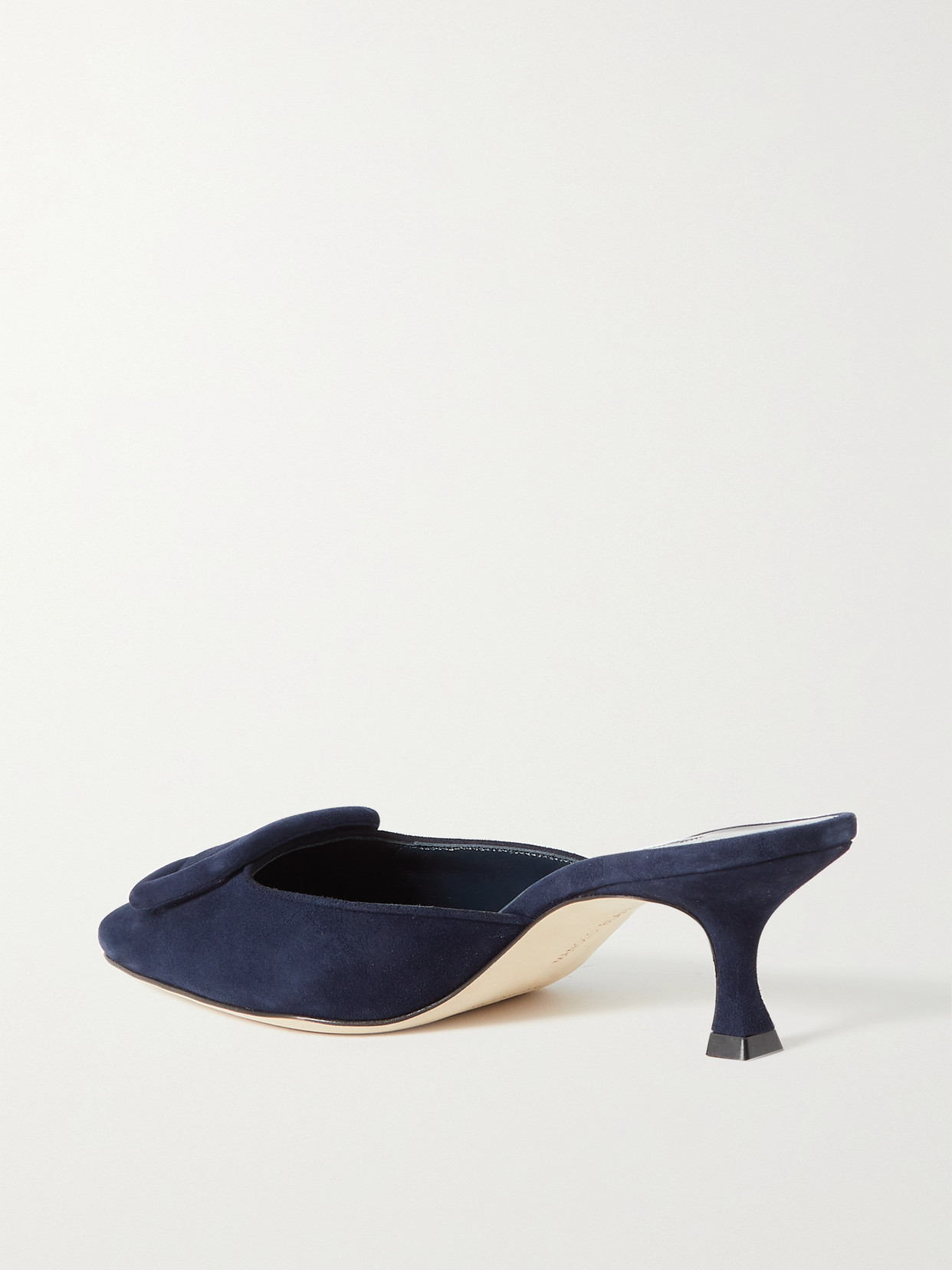 Shop Manolo Blahnik Maysale 50 Buckled Suede Mules In Navy