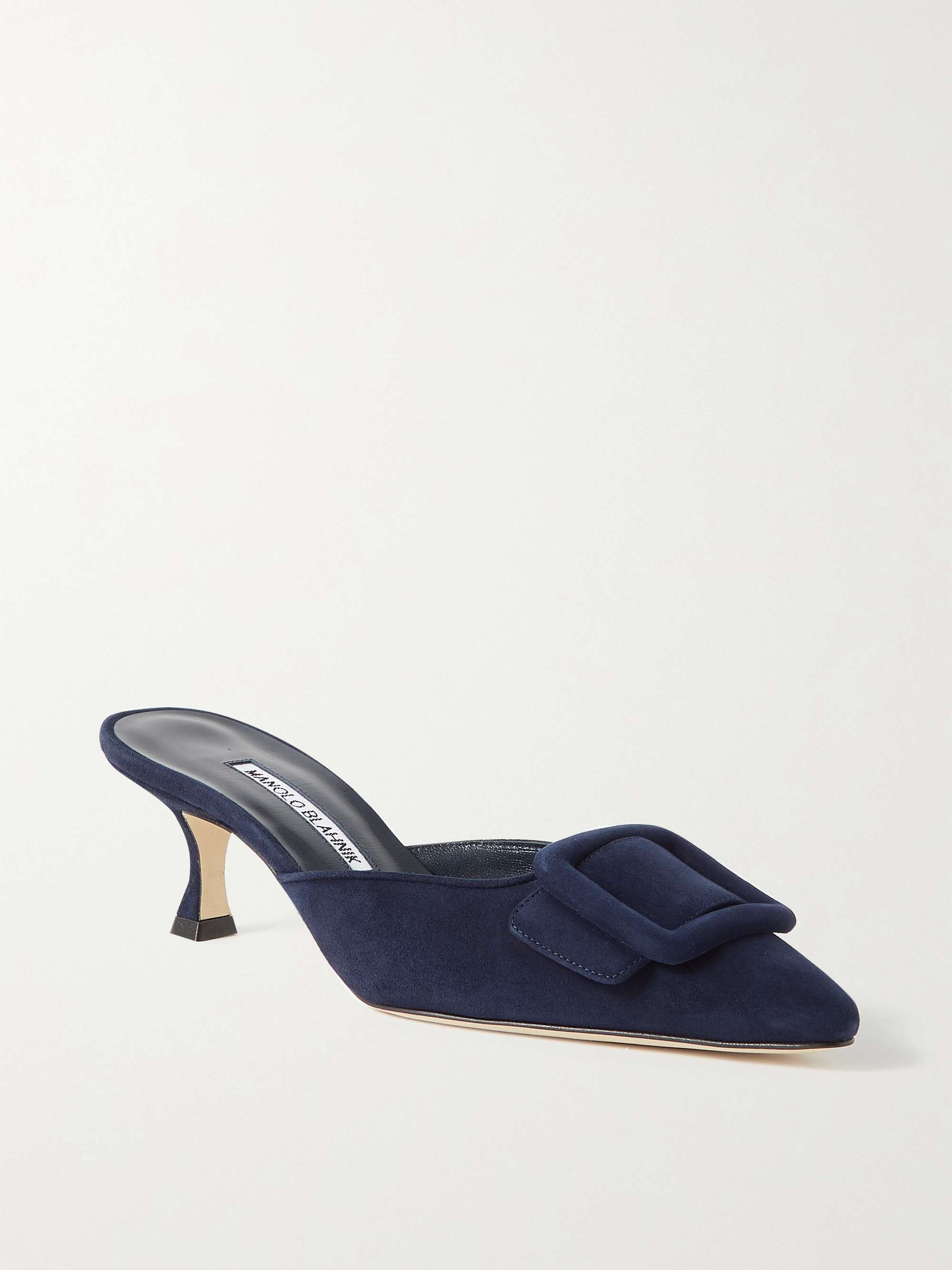 MANOLO BLAHNIK Maysale 50 buckled suede mules | NET-A-PORTER