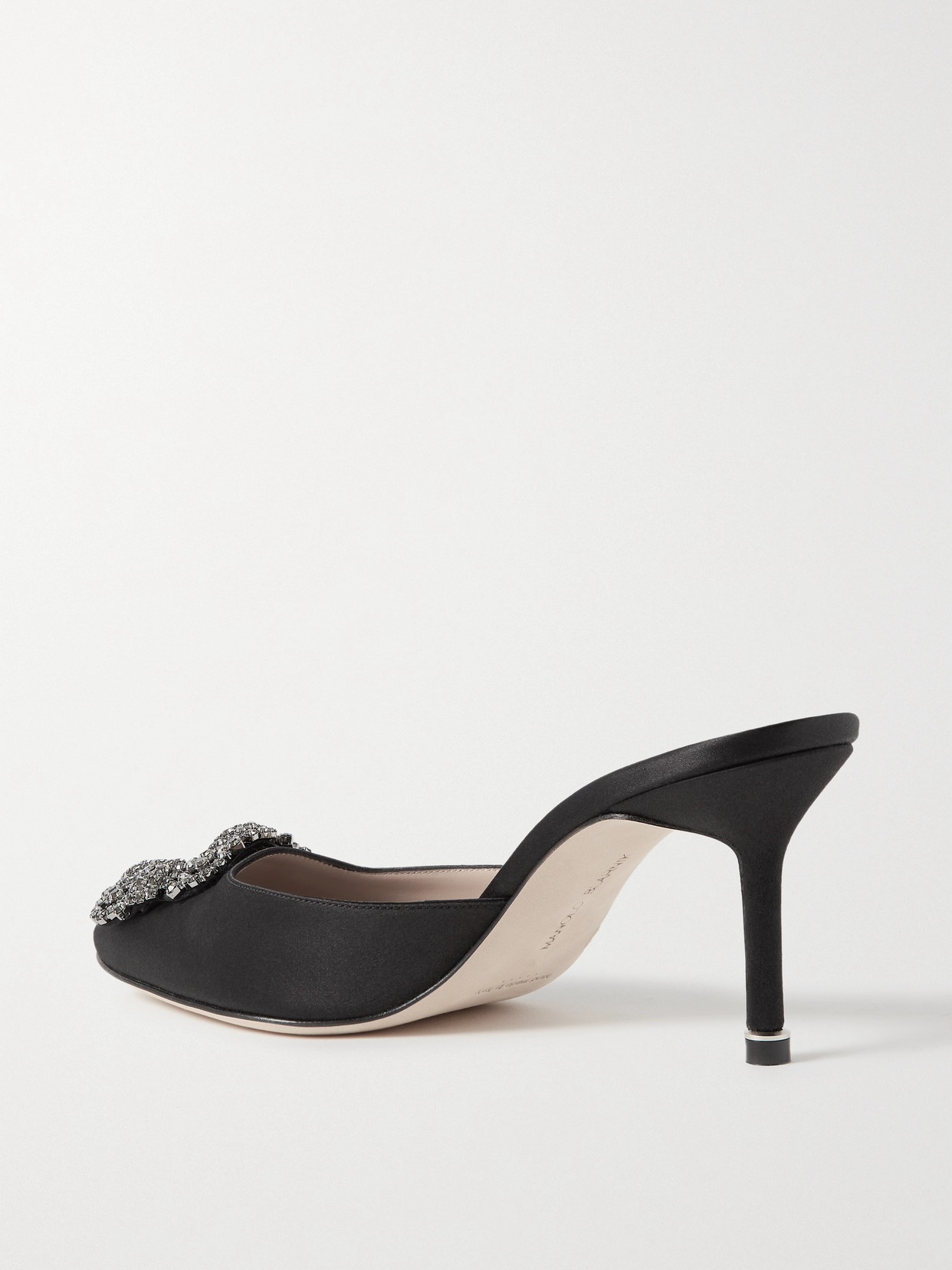 Shop Manolo Blahnik Hangisimu 70 Embellished Satin Mules In Black