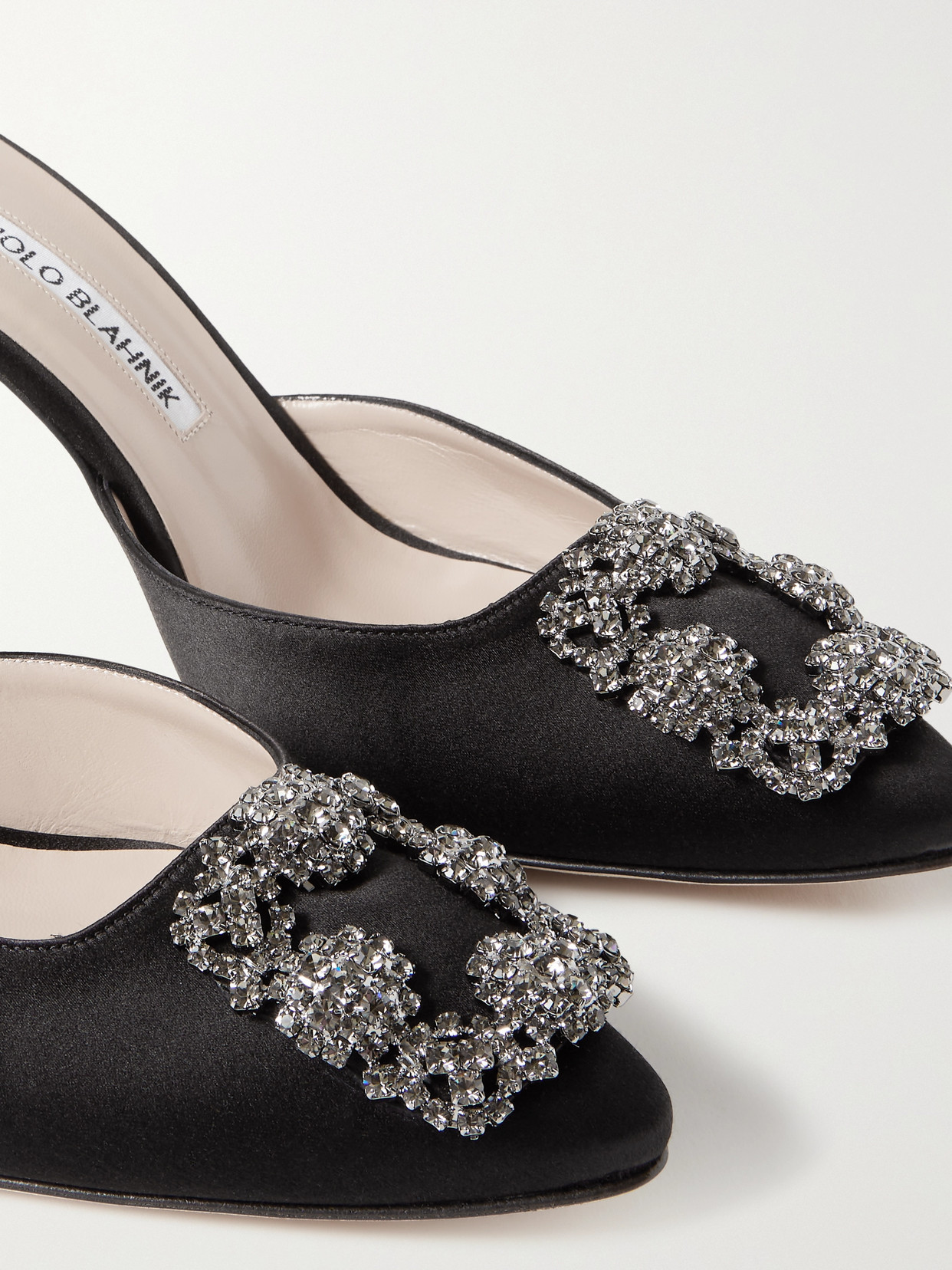 Shop Manolo Blahnik Hangisimu 70 Embellished Satin Mules In Black