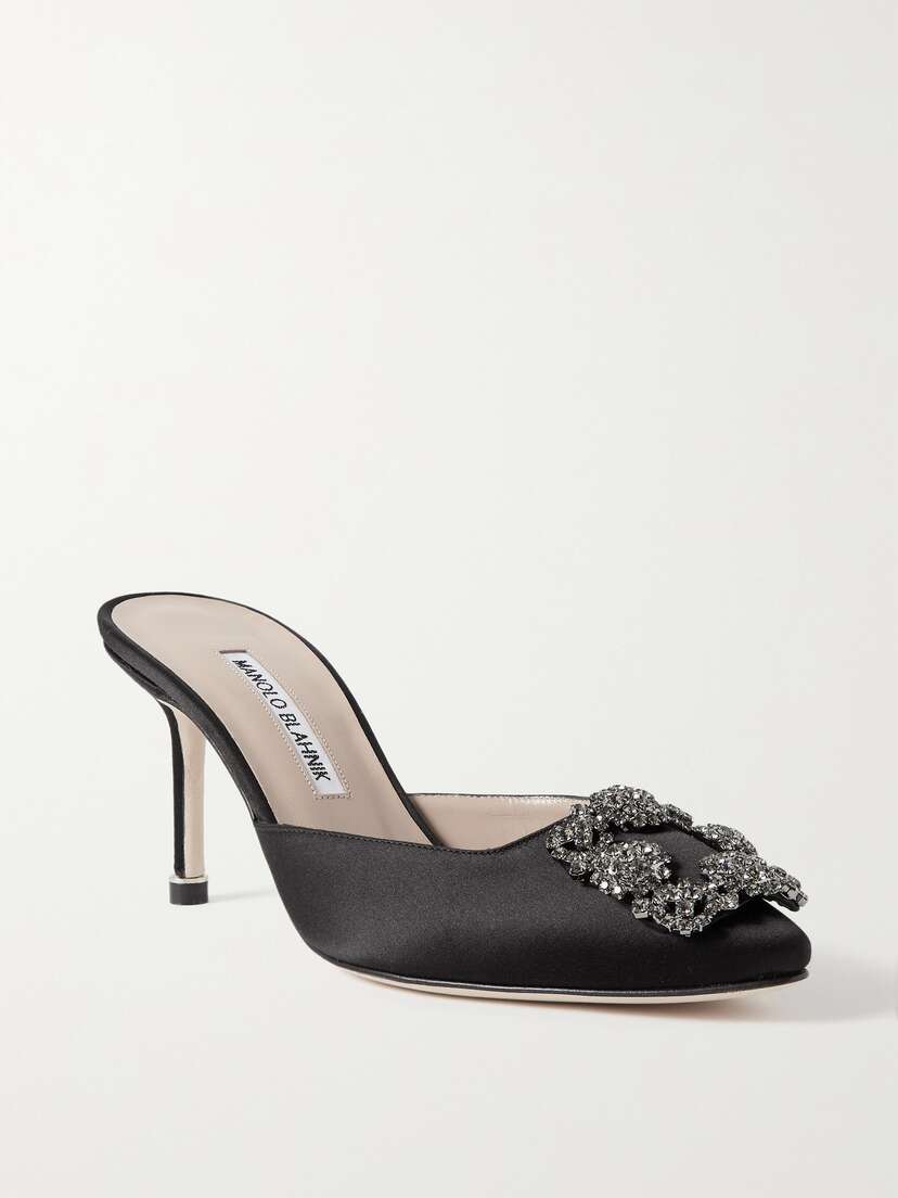 Manolo Blahnik Hangisimu 70 Embellished Satin Mules