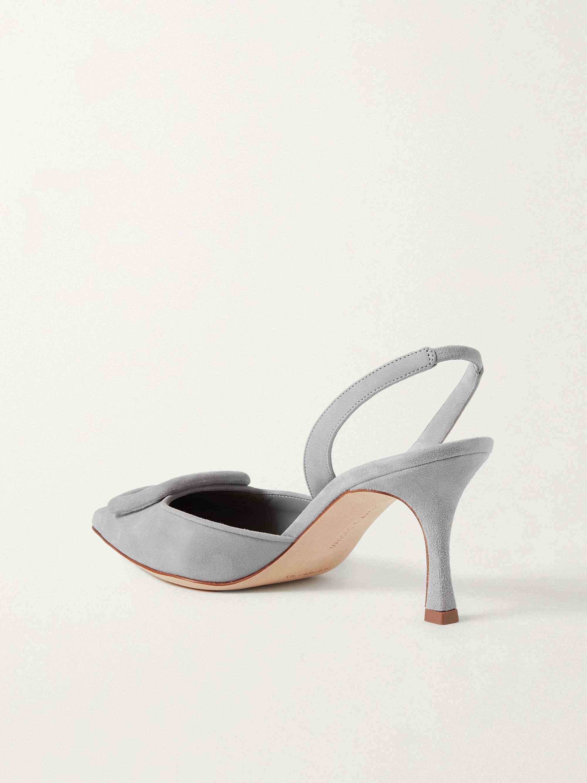 MANOLO BLAHNIK Maysli 70 Slingback-Pumps aus Leinen-Canvas mit Velourslederbesätzen und Schnalle