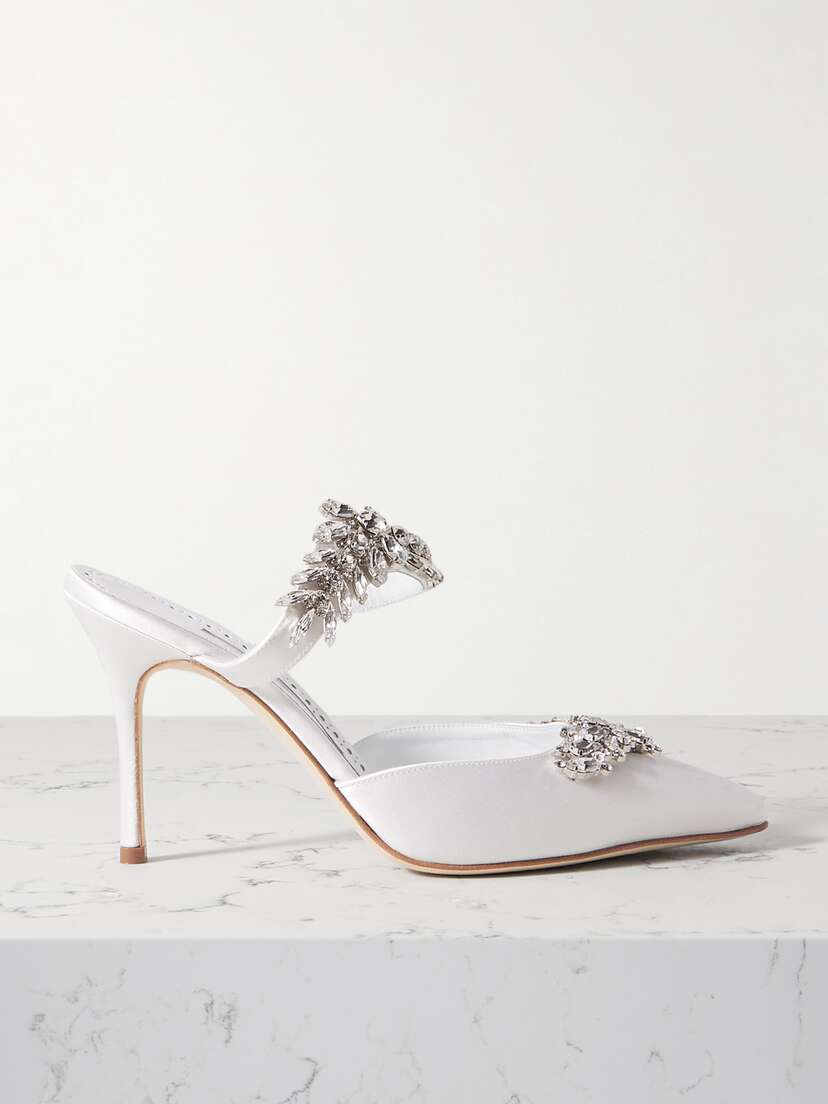 Manolo Blahnik Lurum 90 Crystal-embellished Satin Mules