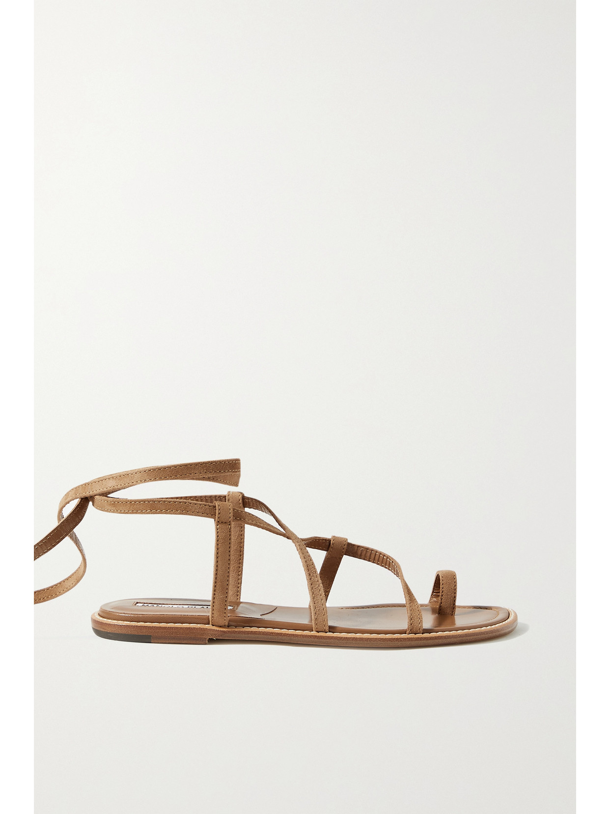 Manolo Blahnik Primathi Lace-up Suede Sandals - Brown