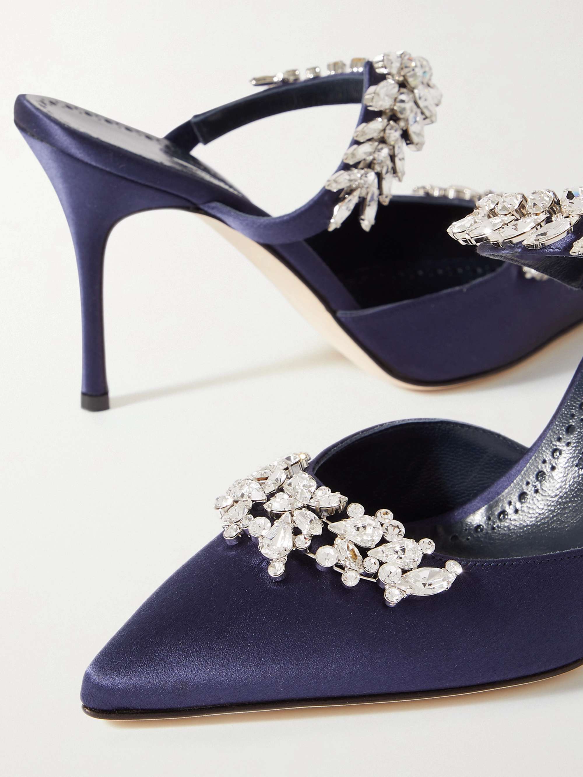 MANOLO BLAHNIK Lurum 90 crystal-embellished velvet mules