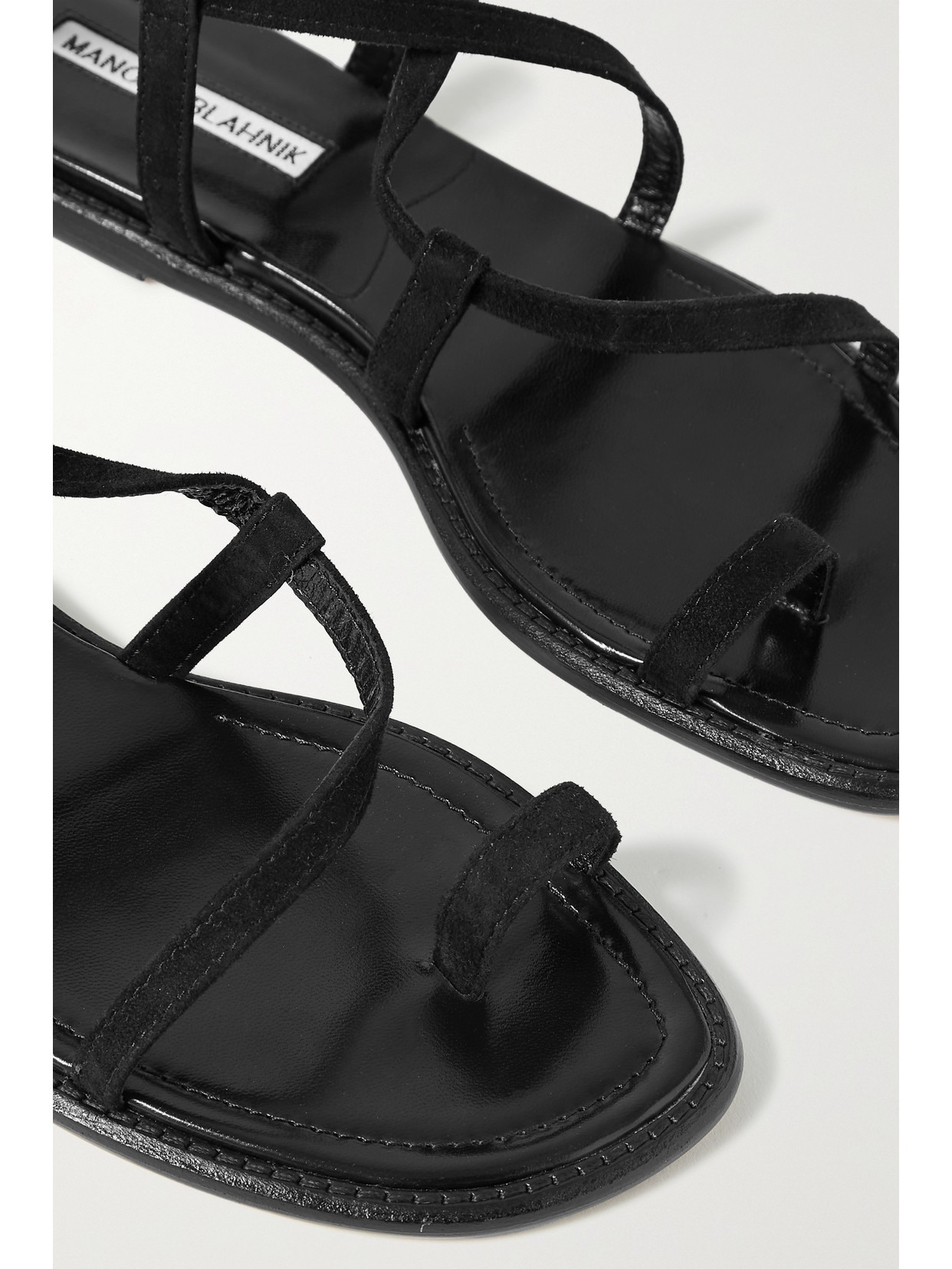 Manolo Blahnik Primathi Lace-up Suede Sandals In Black