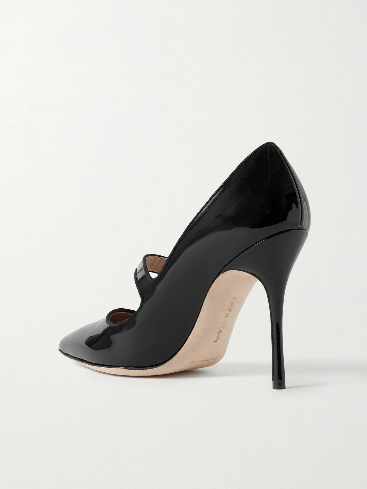 MANOLO BLAHNIK CAMPARI 105 GROSGRAIN-TRIMMED PATENT-LEATHER PUMPS