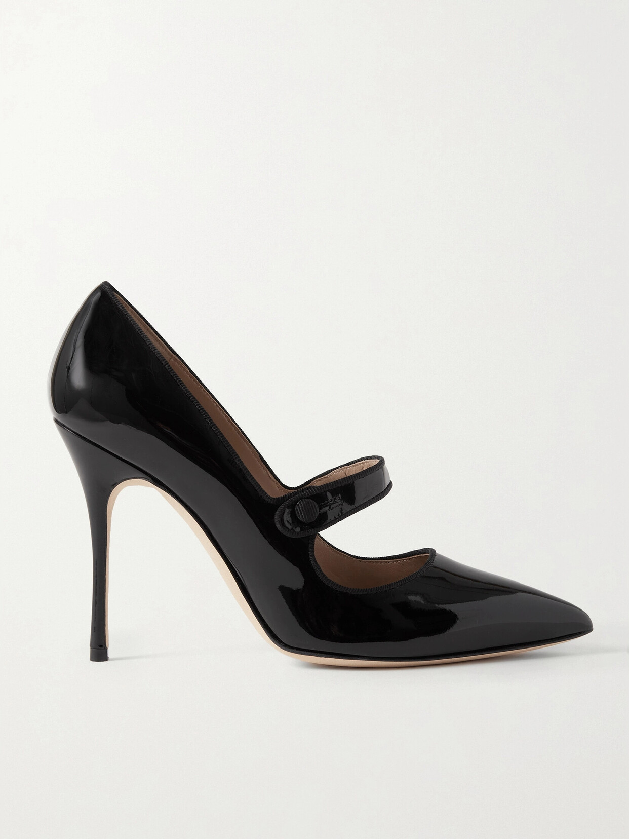 Shop Manolo Blahnik Campari 105 Grosgrain-trimmed Patent-leather Pumps In Black