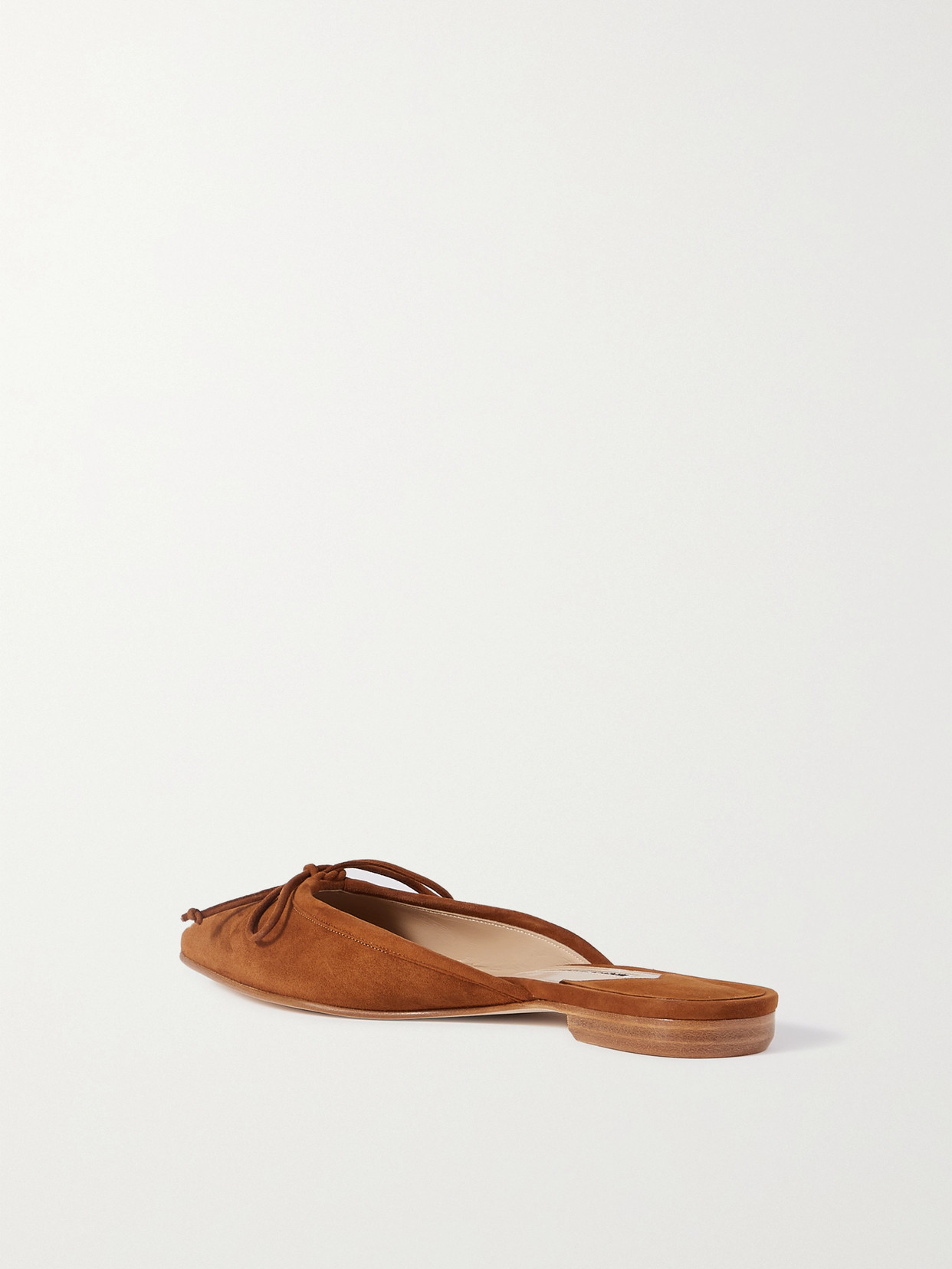 Shop Manolo Blahnik Ballerimu Bow-detailed Suede Mules In Tan