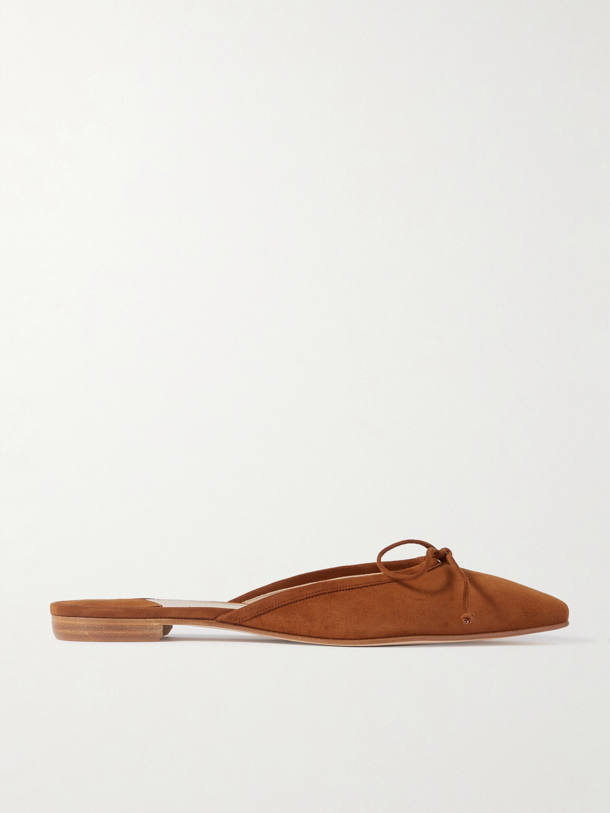 Shop Manolo Blahnik Ballerimu Bow-detailed Suede Mules In Tan