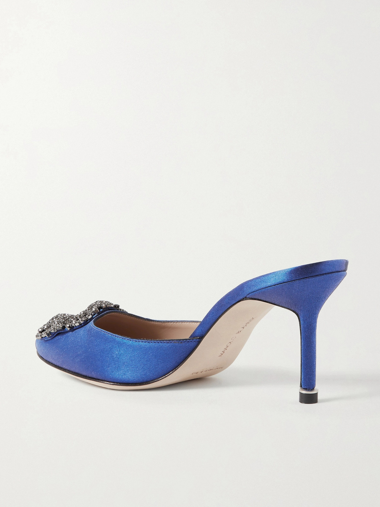 Shop Manolo Blahnik Hangisimu 70 Embellished Satin Mules In Blue