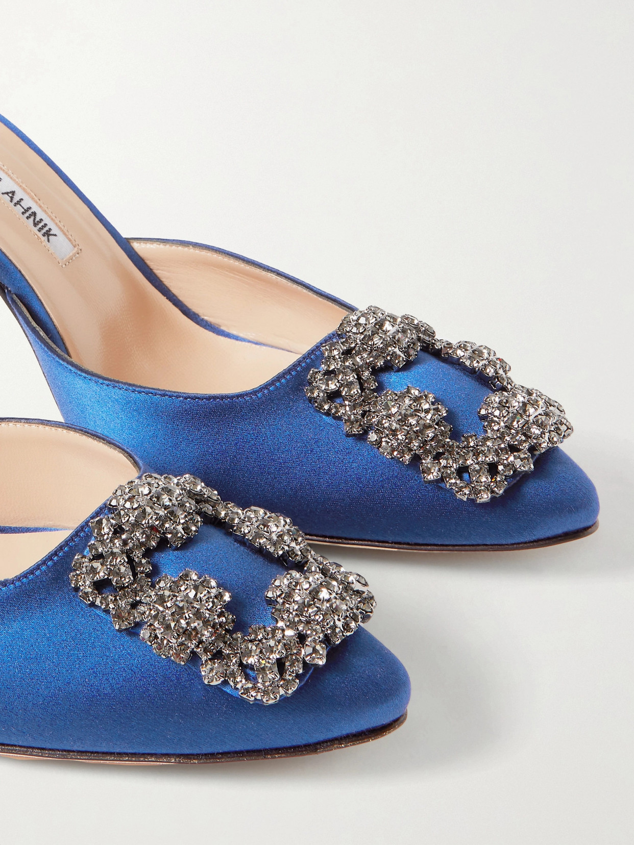 Shop Manolo Blahnik Hangisimu 70 Embellished Satin Mules In Blue