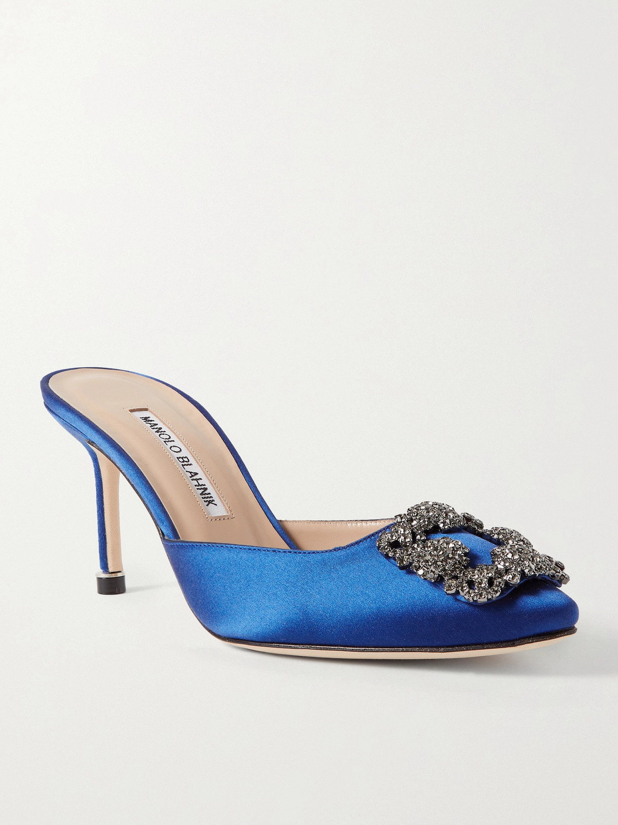 Manolo Blahnik Hangisimu 70 Embellished Satin Mules In Blue