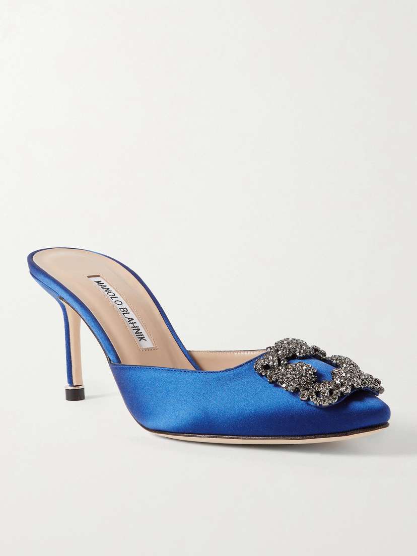 Manolo Blahnik Hangisimu 70 Embellished Satin Mules