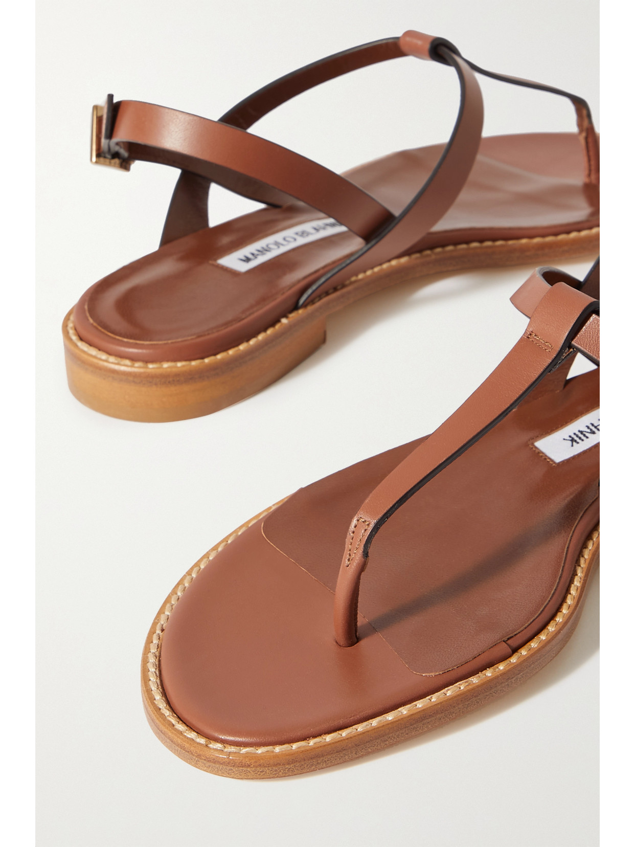 Manolo Blahnik Hata Leather Slingback Sandals In Tan