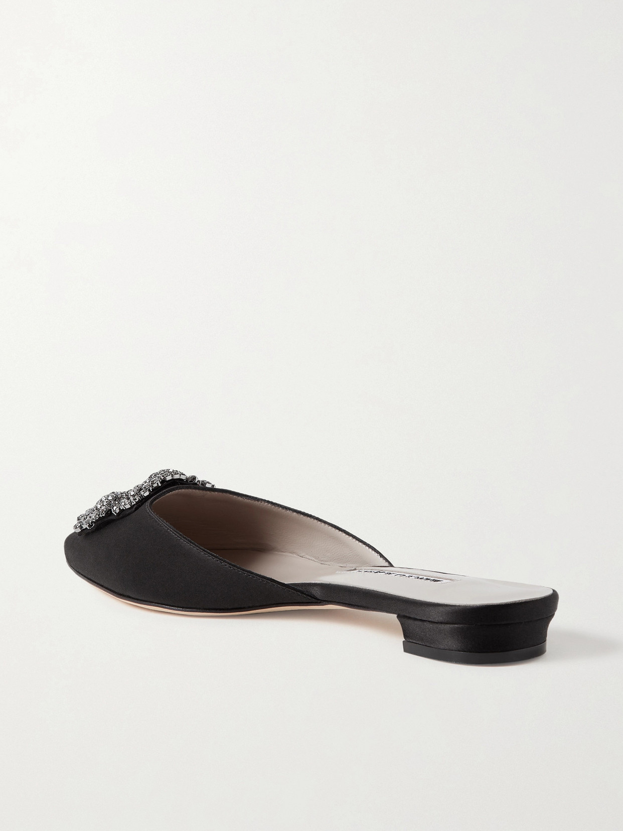 Shop Manolo Blahnik Hangisi Embellished Satin Slippers In Black