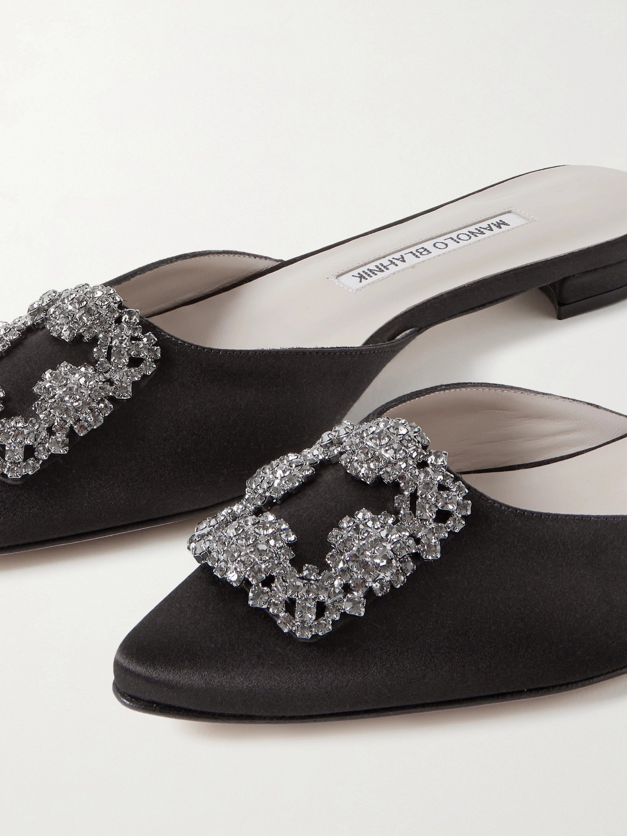 Shop Manolo Blahnik Hangisi Embellished Satin Slippers In Black