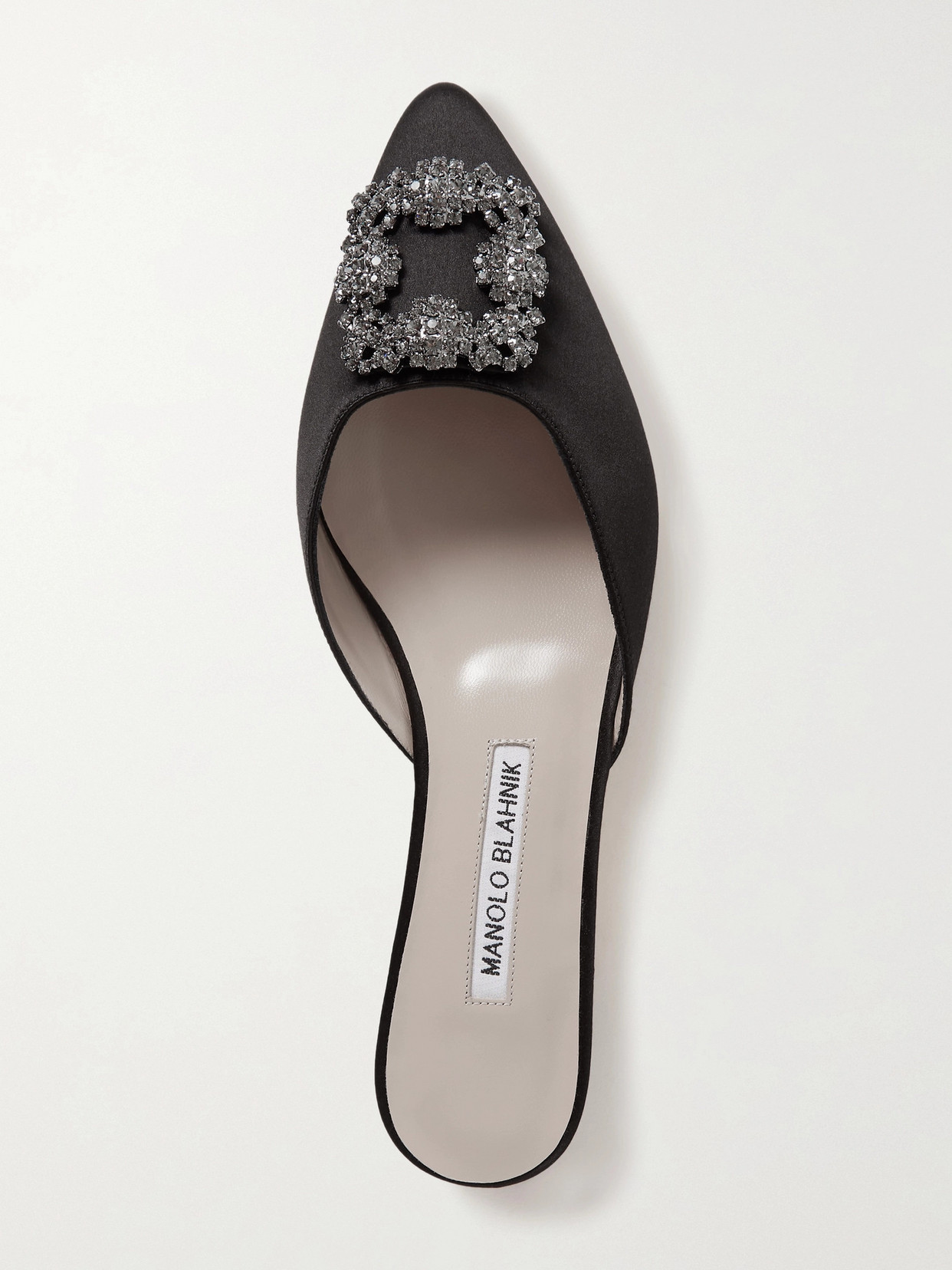 Shop Manolo Blahnik Hangisi Embellished Satin Slippers In Black