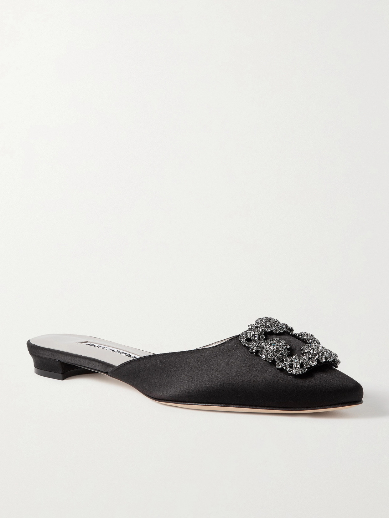 Shop Manolo Blahnik Hangisi Embellished Satin Slippers In Black