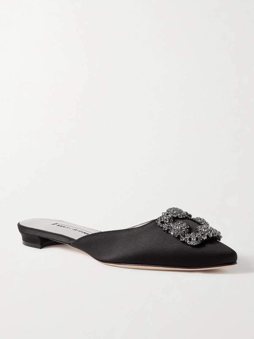 Manolo Blahnik Hangisi Crystal-embellished Satin Slippers