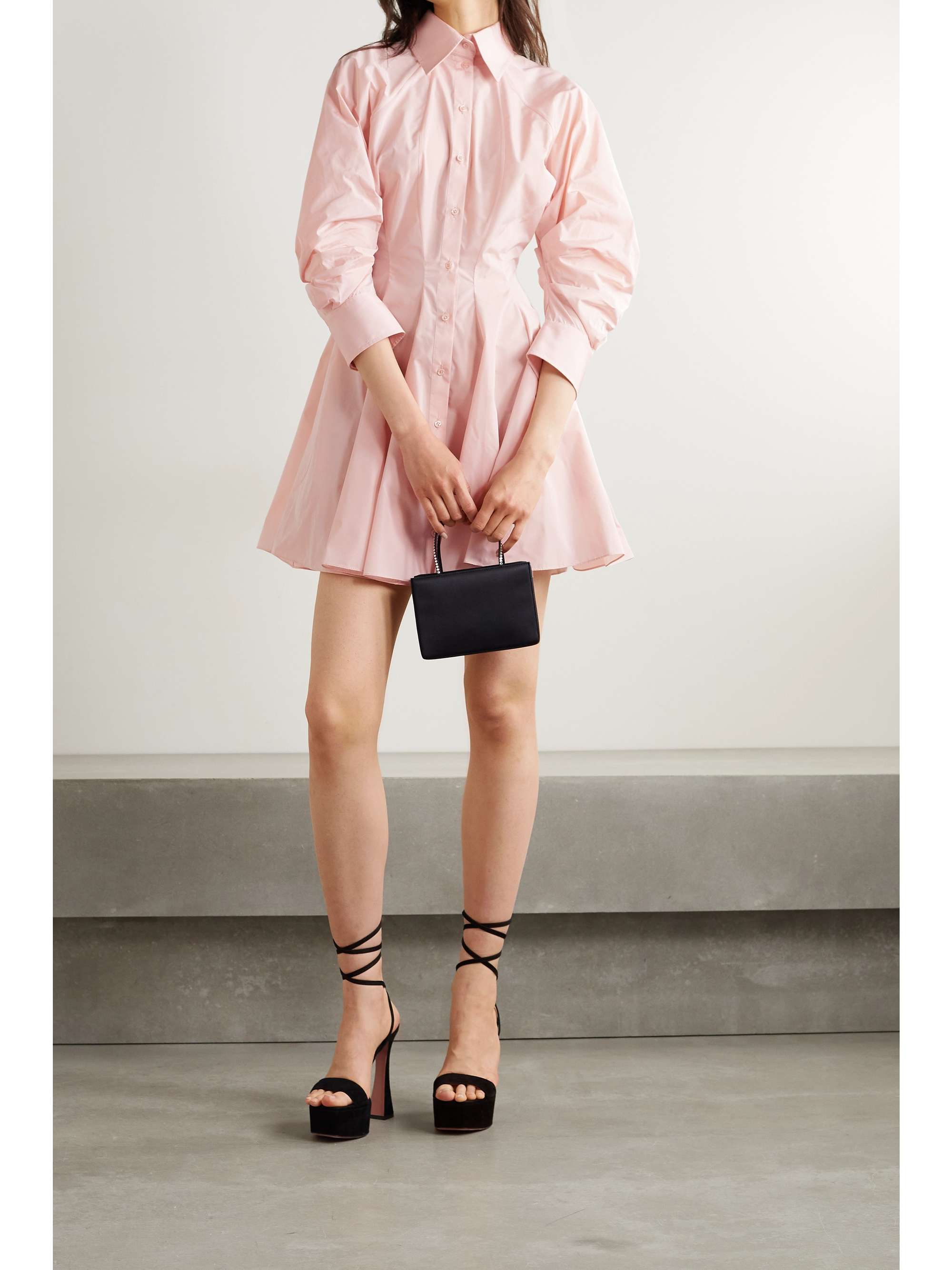 Blush Gathered taffeta mini shirt dress 