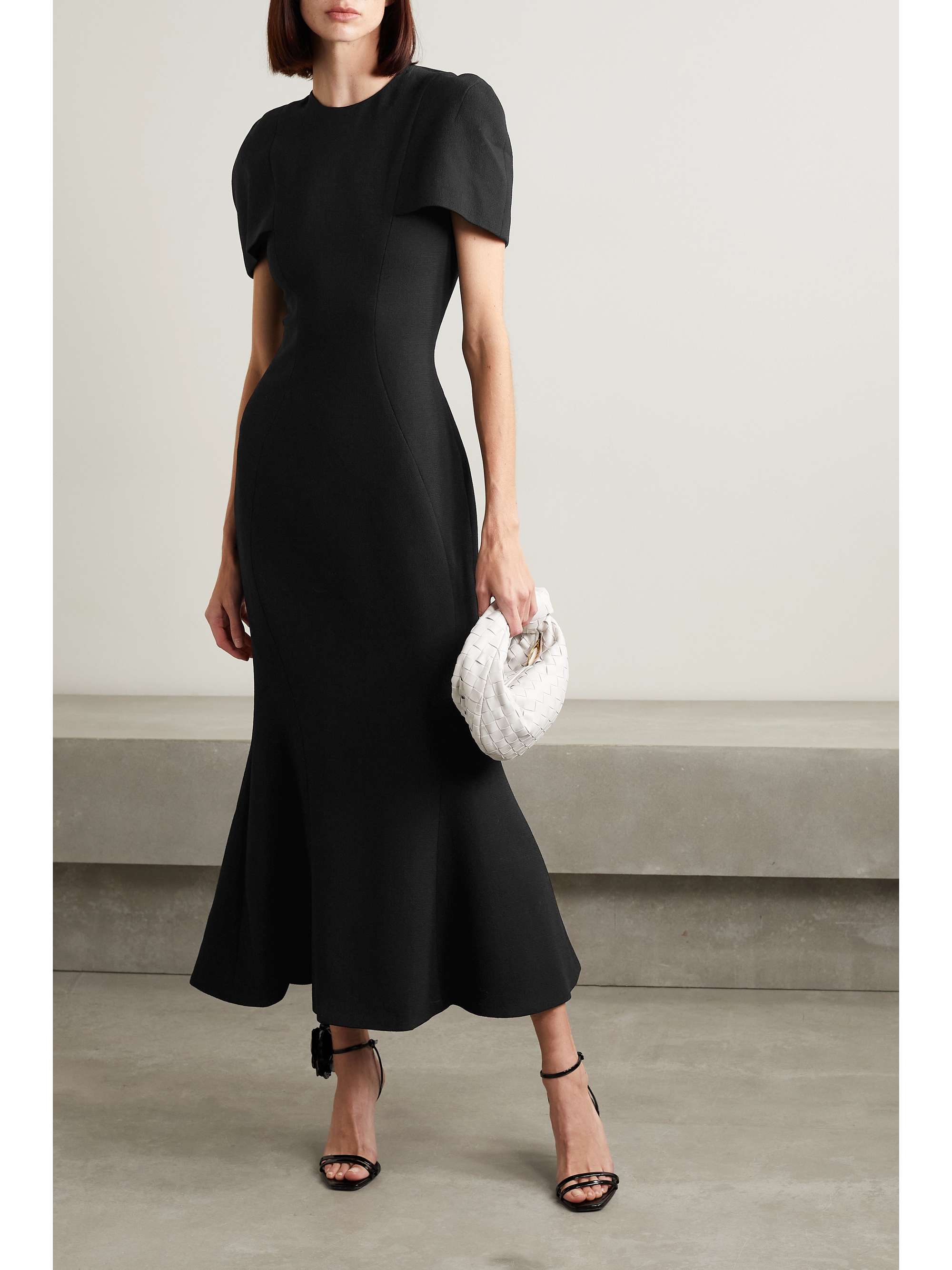 black wool midi dress