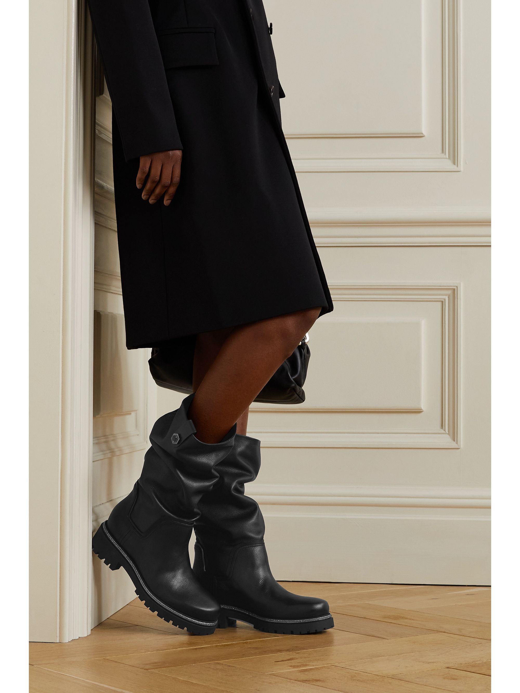 rene caovilla embellished biker leather boots
