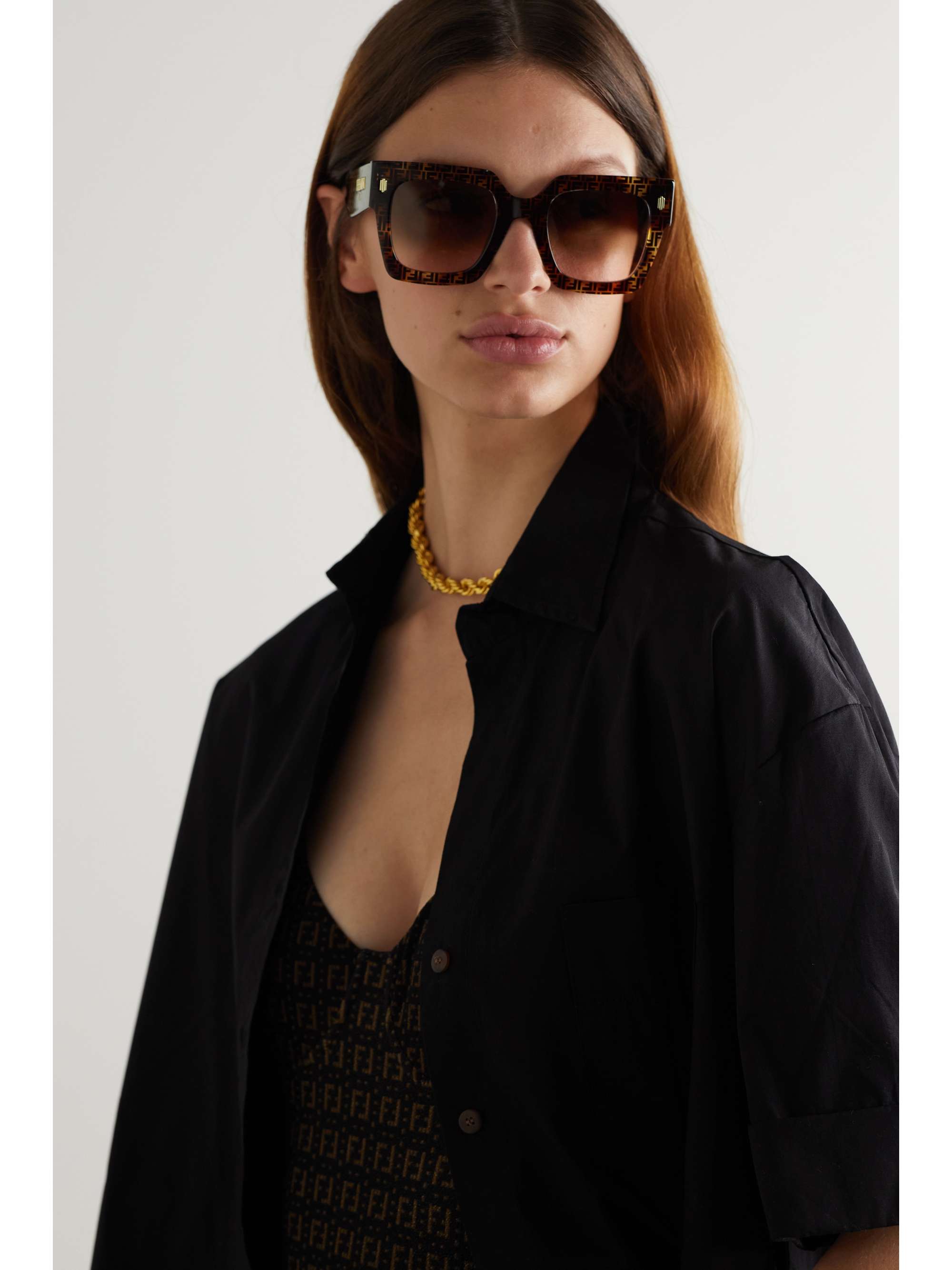 Black FF-print D-frame acetate sunglases, Fendi