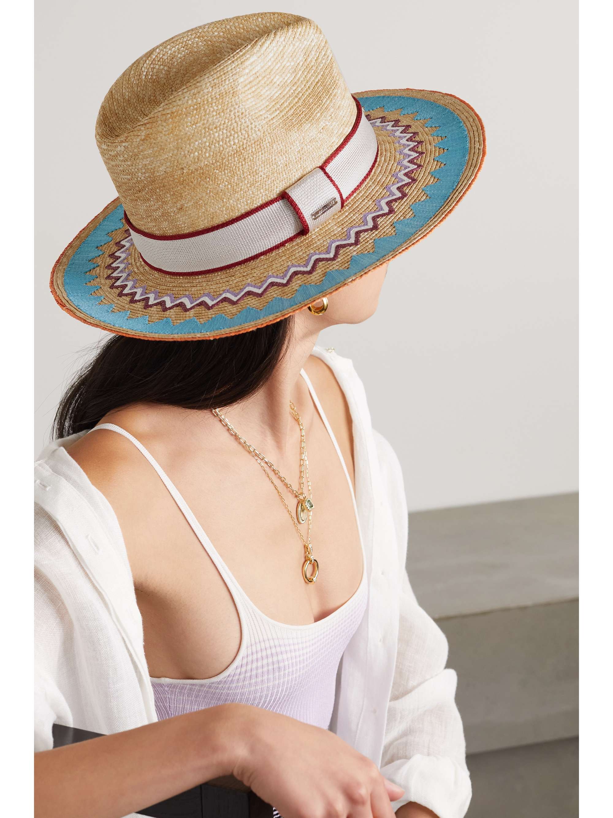 Tan Crochet knit-trimmed embroidered 