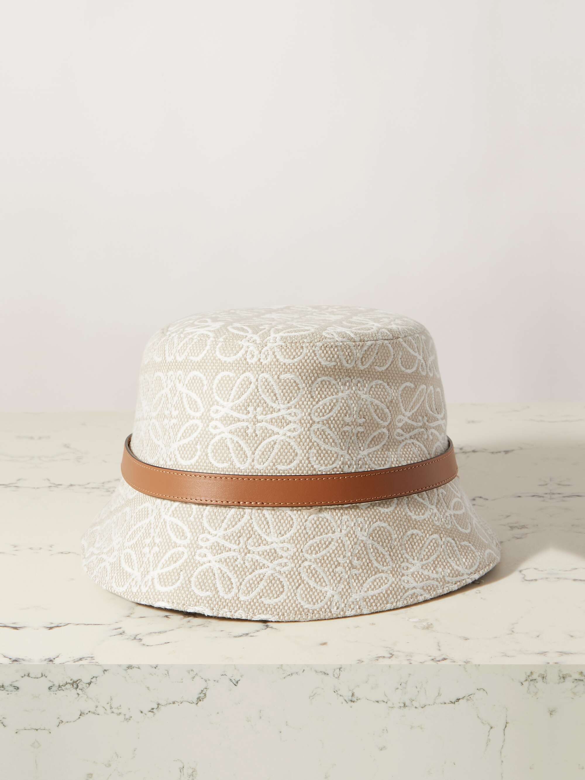 LOEWE Leather-trimmed embroidered cotton-blend bucket hat