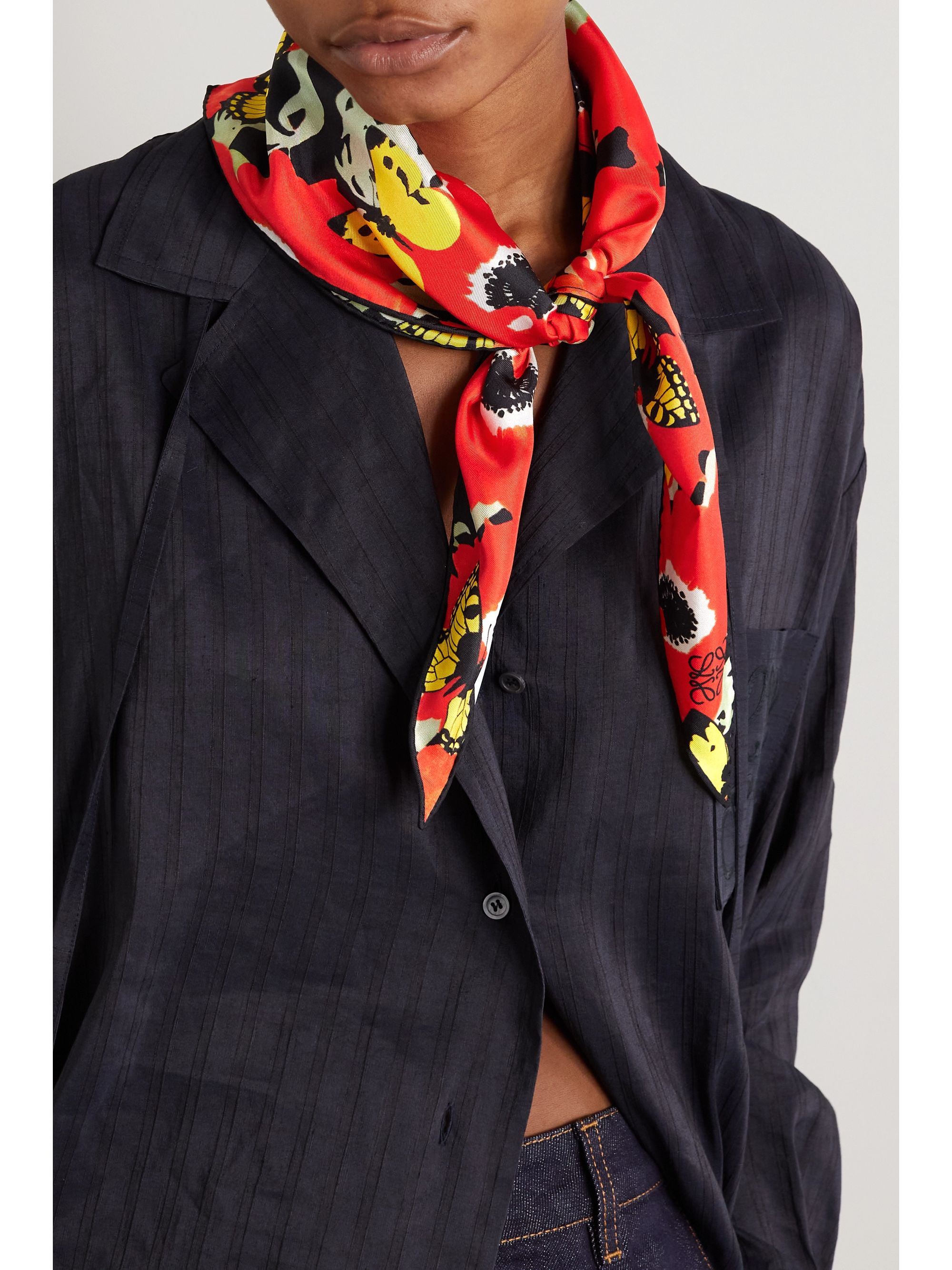 Red Joe Brainard Printed Silk Twill Scarf Loewe Net A Porter