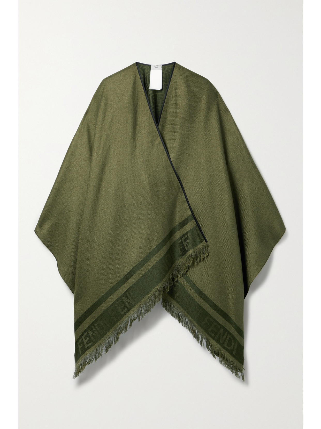 FENDI FRINGED SILK AND CASHMERE-BLEND JACQUARD PONCHO