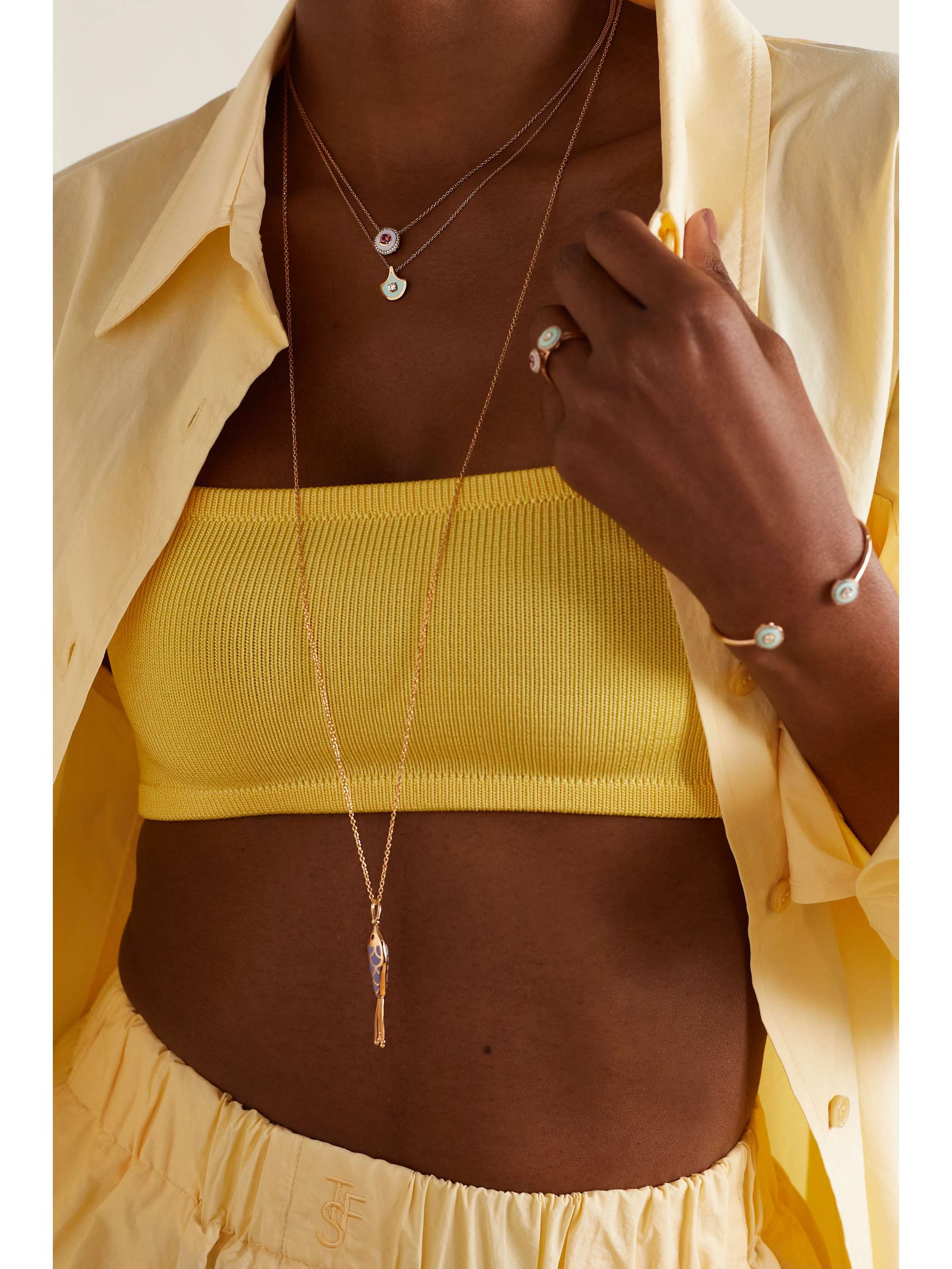 SELIM MOUZANNAR Fish For Love 18-karat rose gold, enamel and diamond necklace