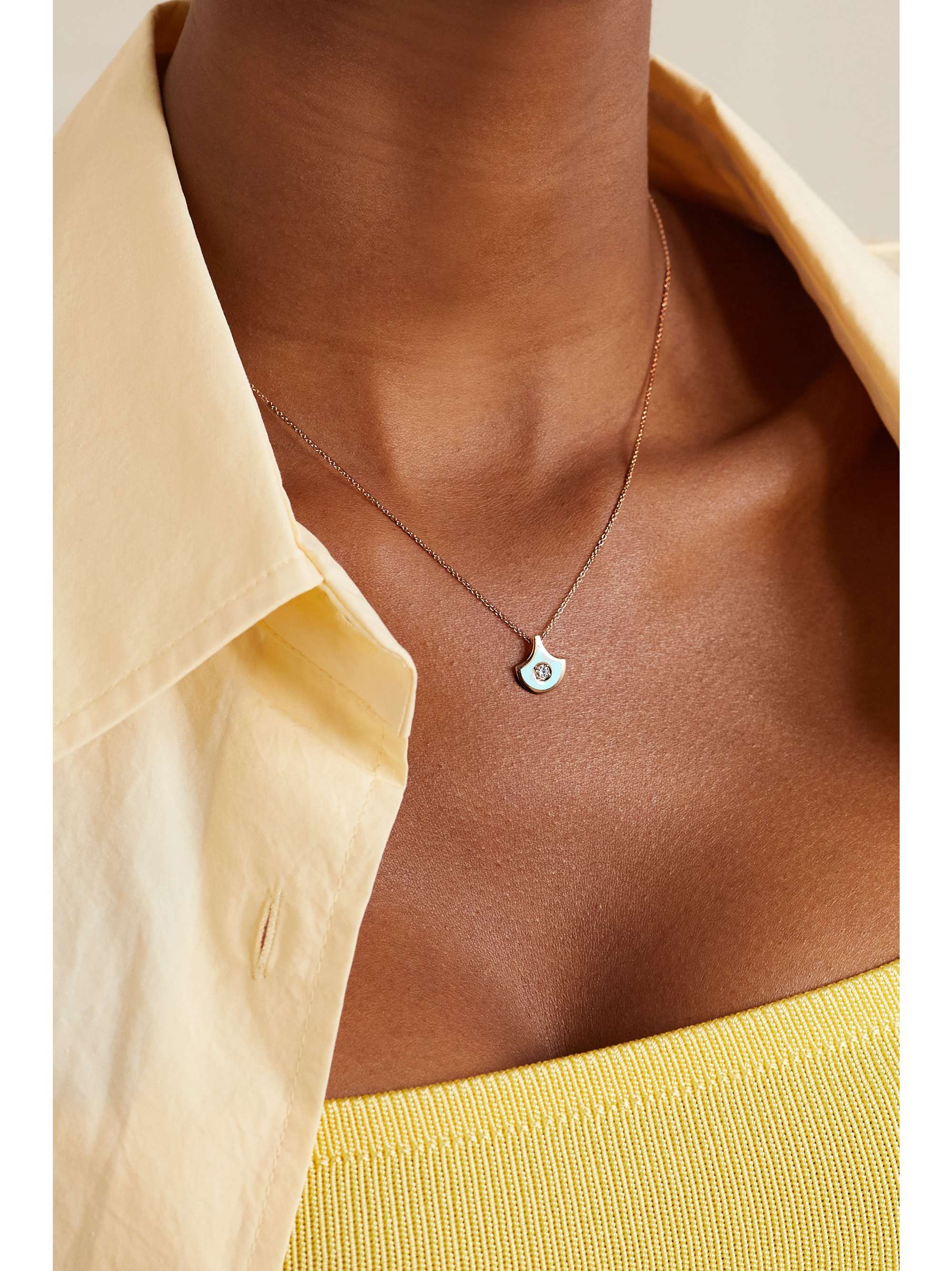 SELIM MOUZANNAR Fish For Love 18-karat rose gold, enamel and diamond necklace