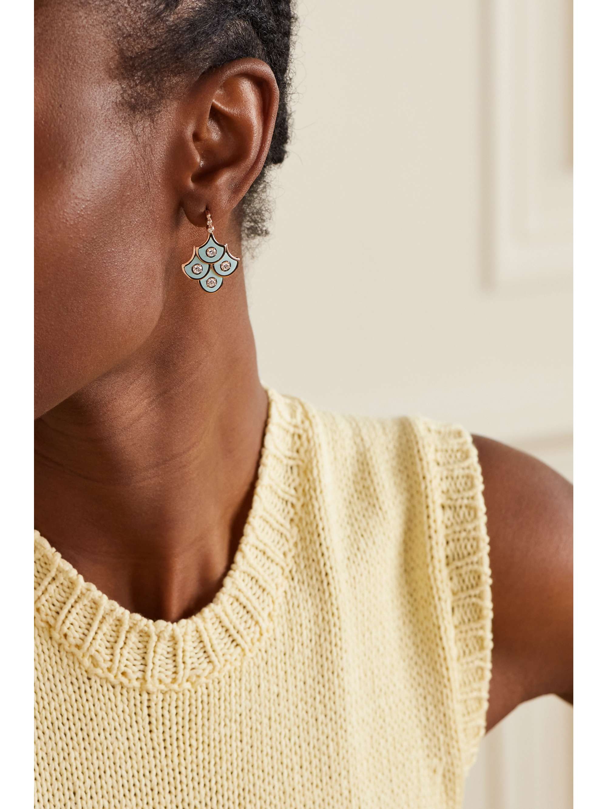 SELIM MOUZANNAR Fish For Love 18-karat rose gold, enamel and diamond earrings