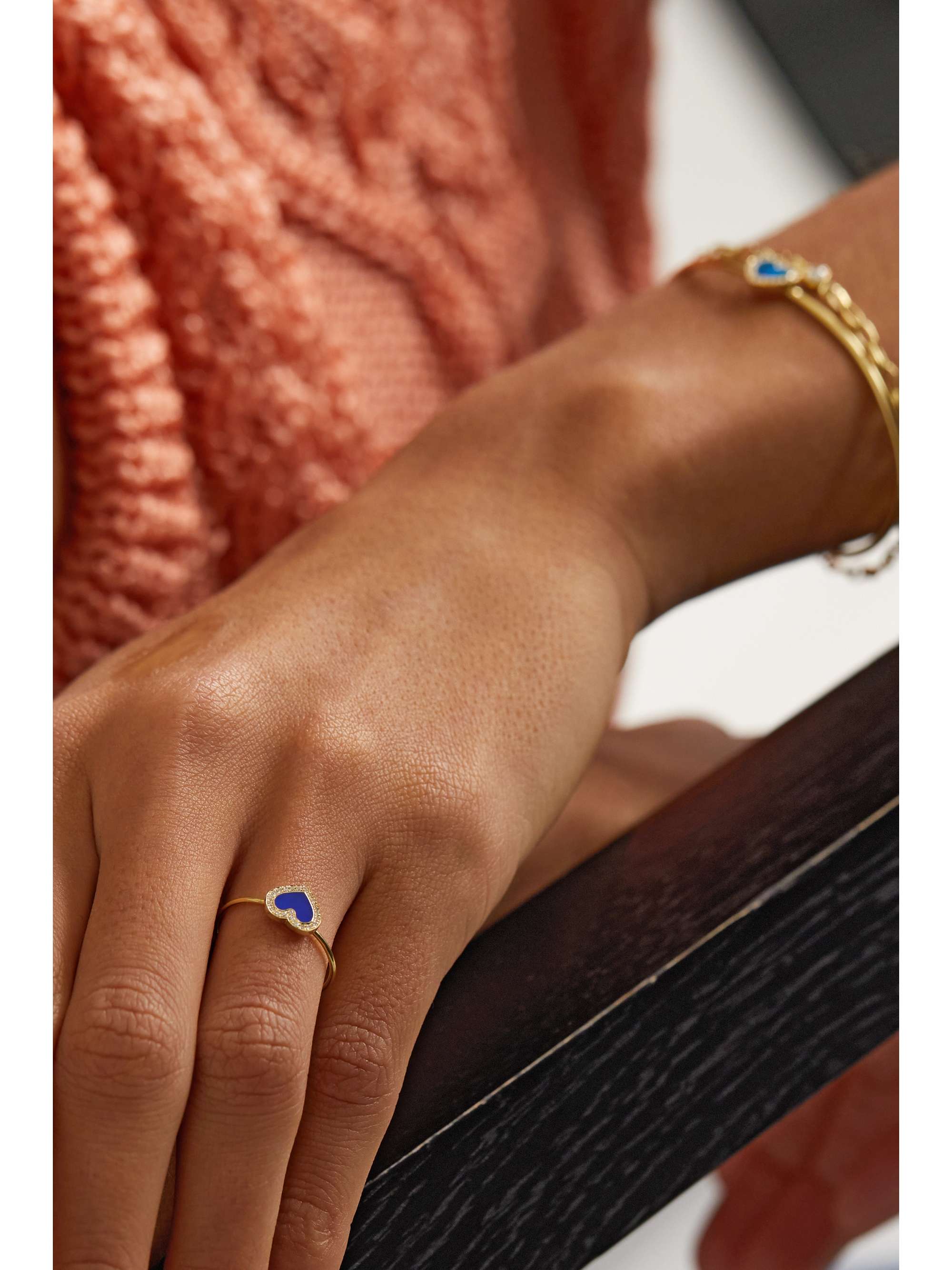 JENNIFER MEYER Extra Small Heart 18-karat gold, lapis lazuli and diamond ring